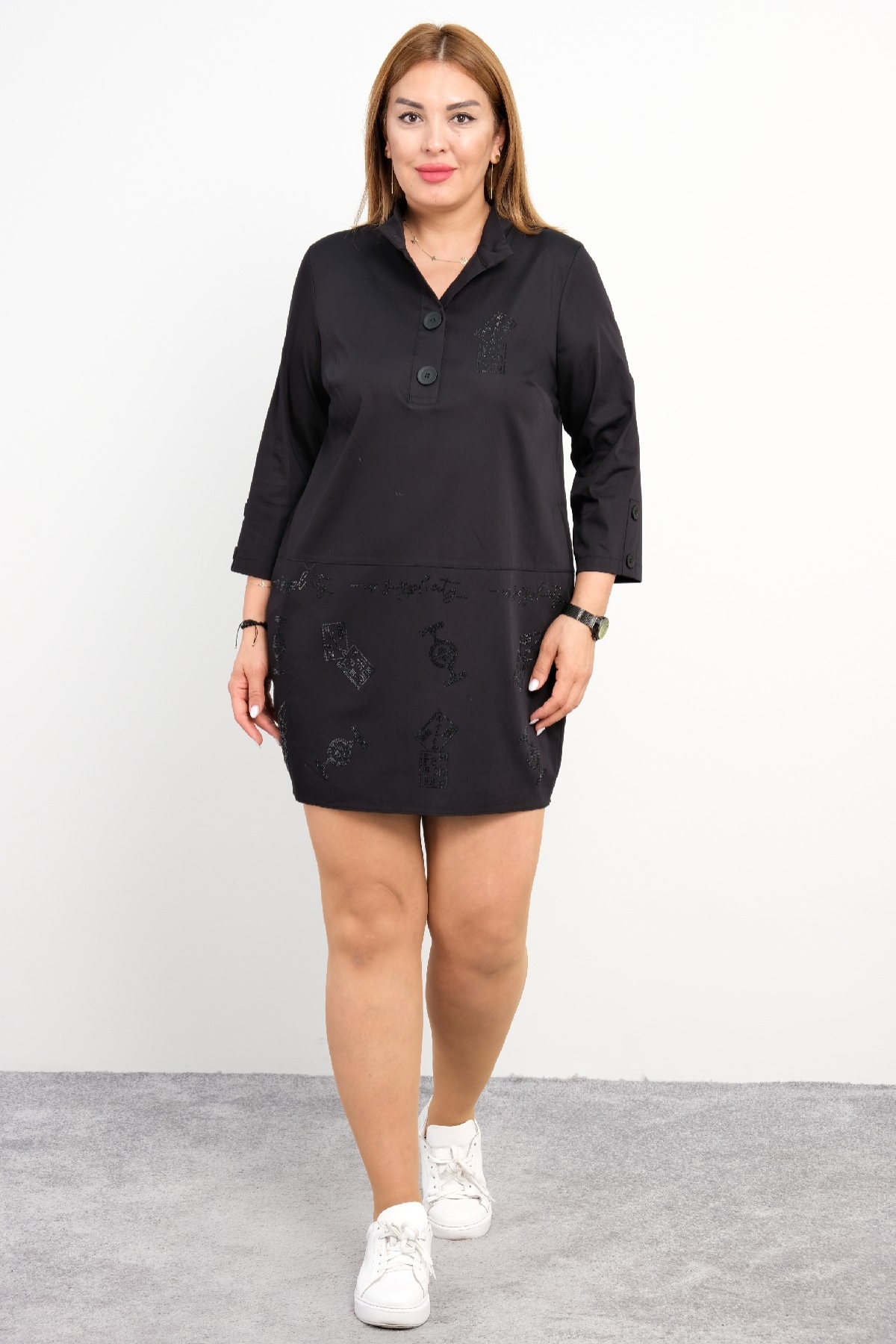 Plus Size Short Dress-Black