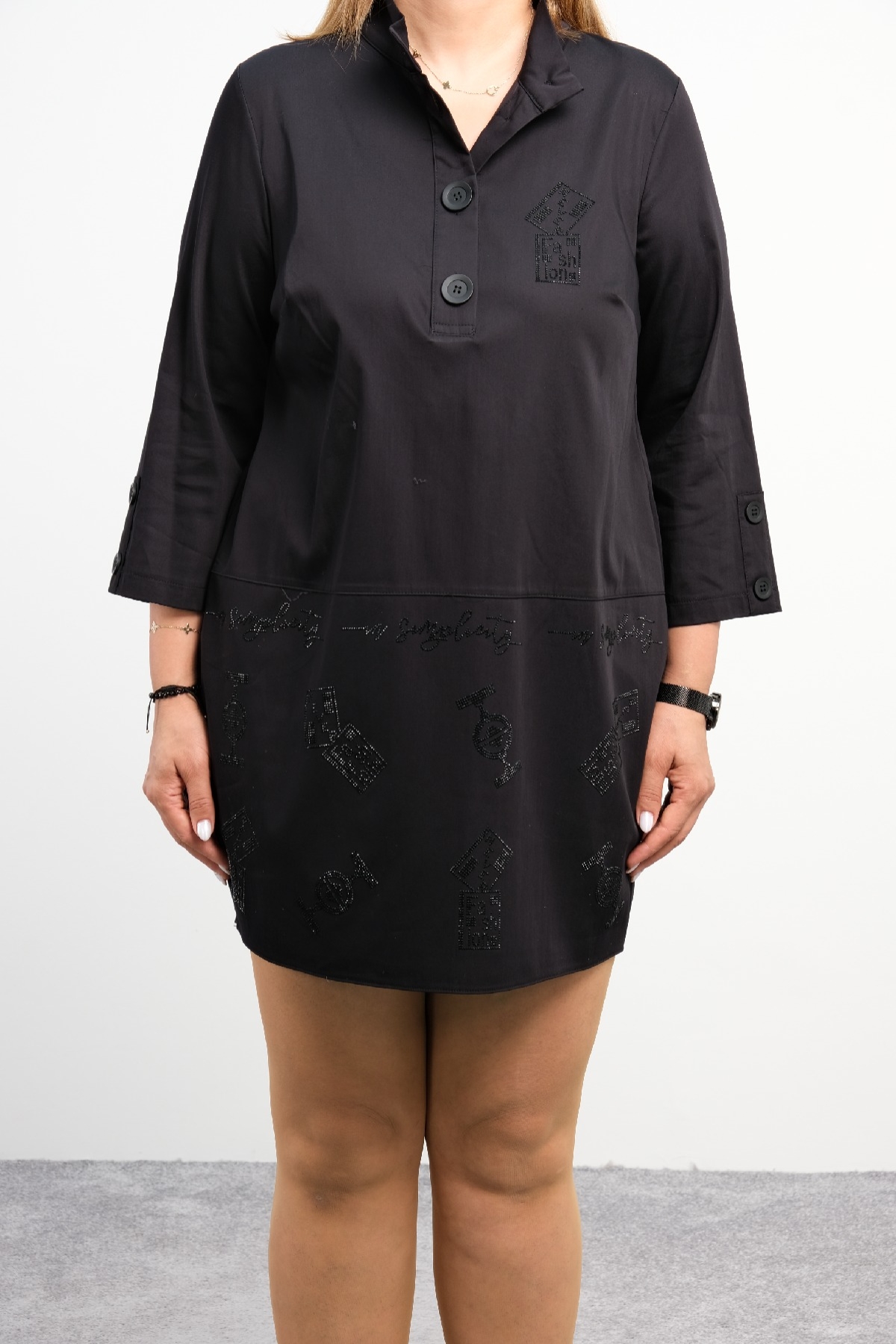 Plus Size Short Dress-Black