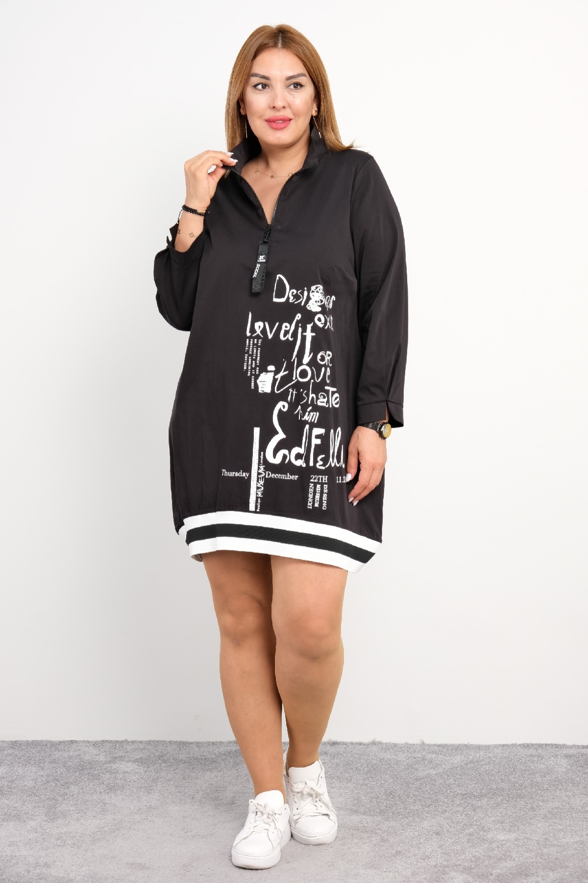 Casual Plus Size Dress-Black