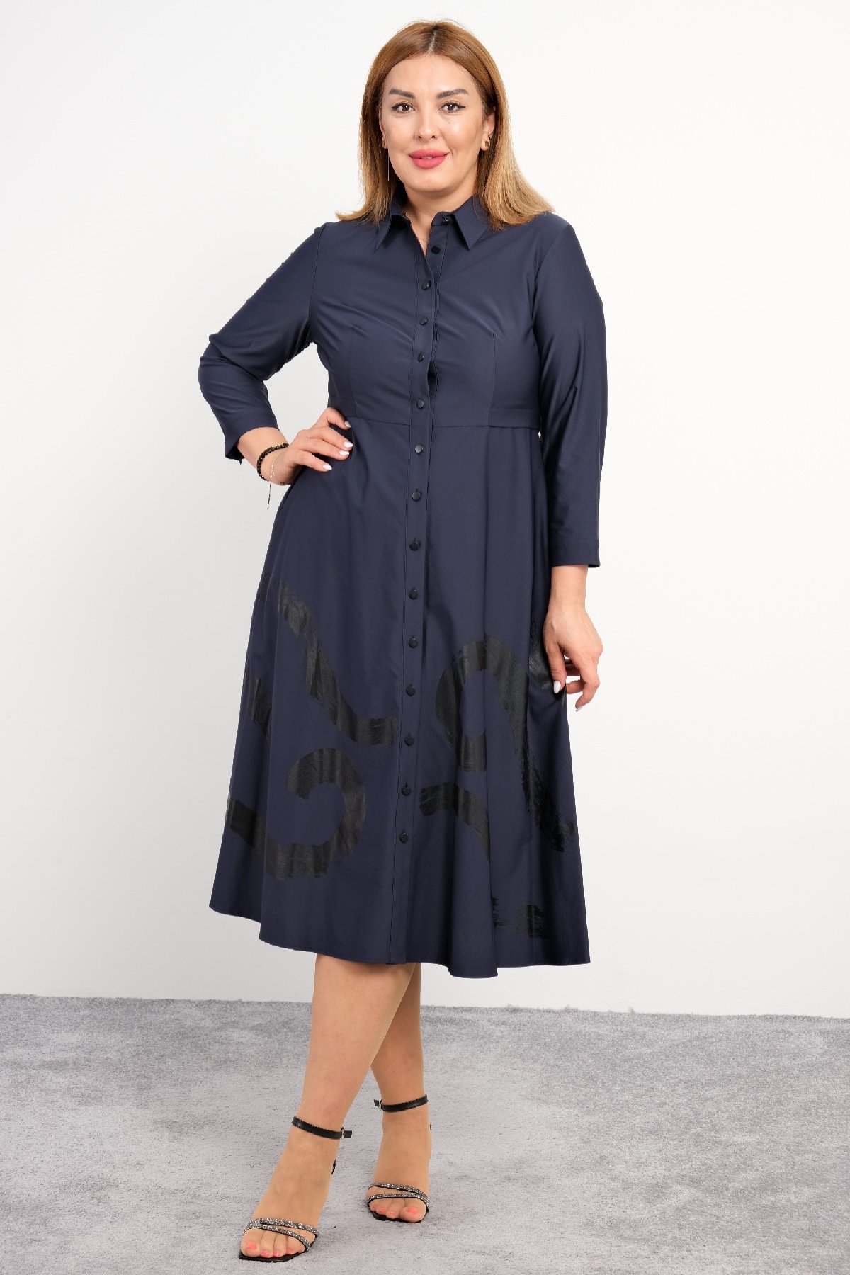 Plus Size Long Dress-Dark Blue