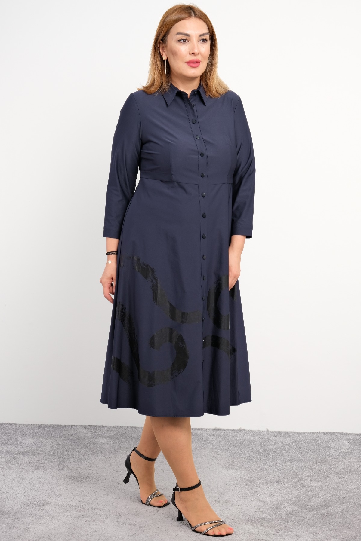 Plus Size Long Dress-Dark Blue