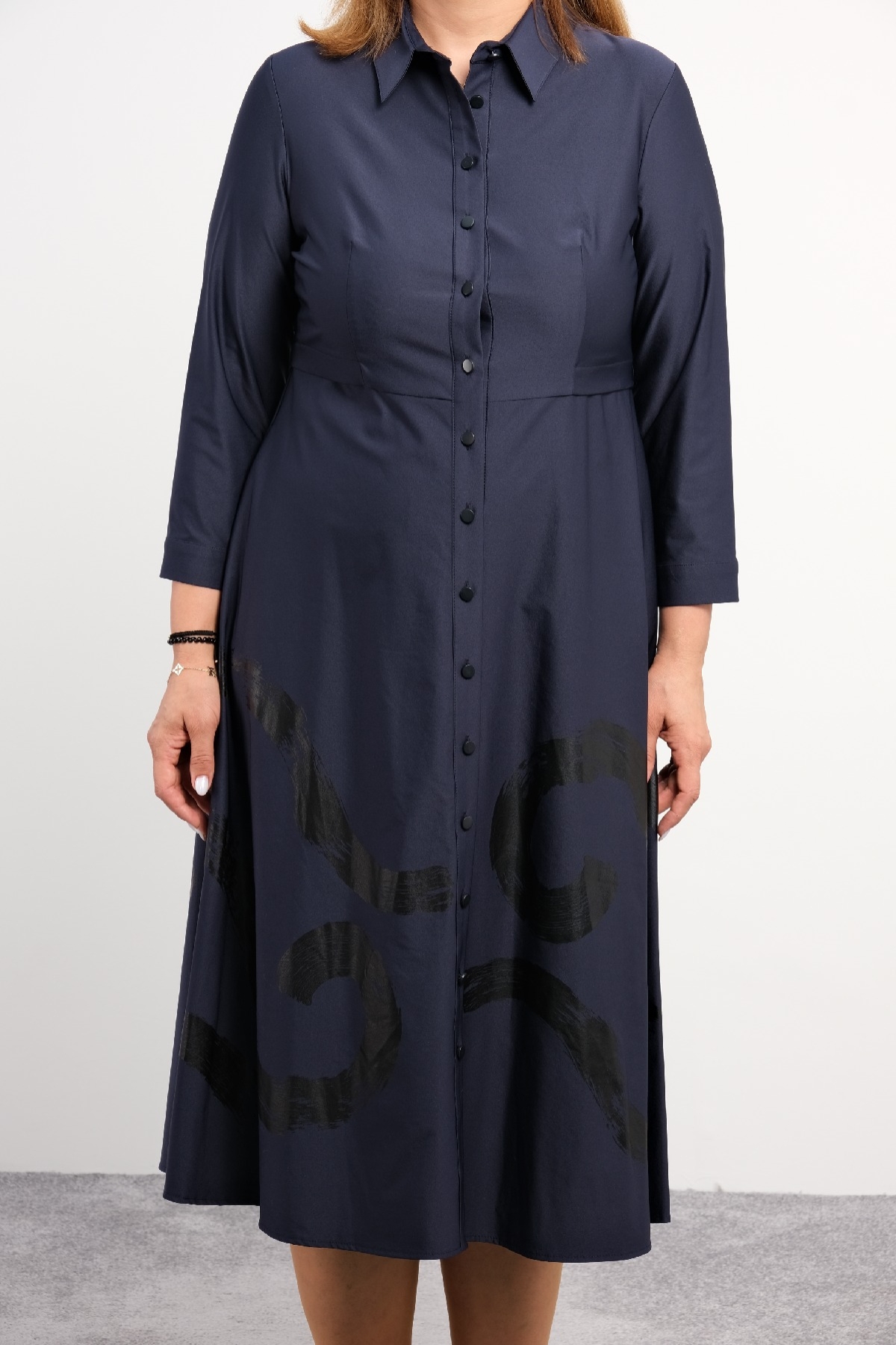 Plus Size Long Dress-Dark Blue