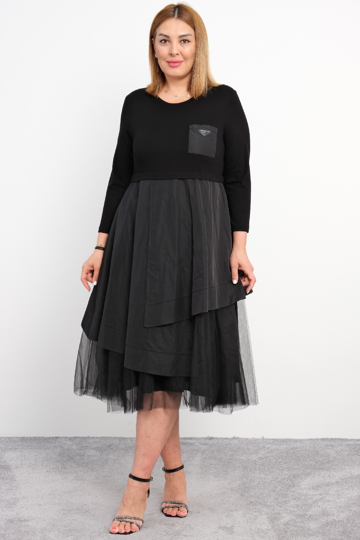 Casual Plus Size Dress-Black