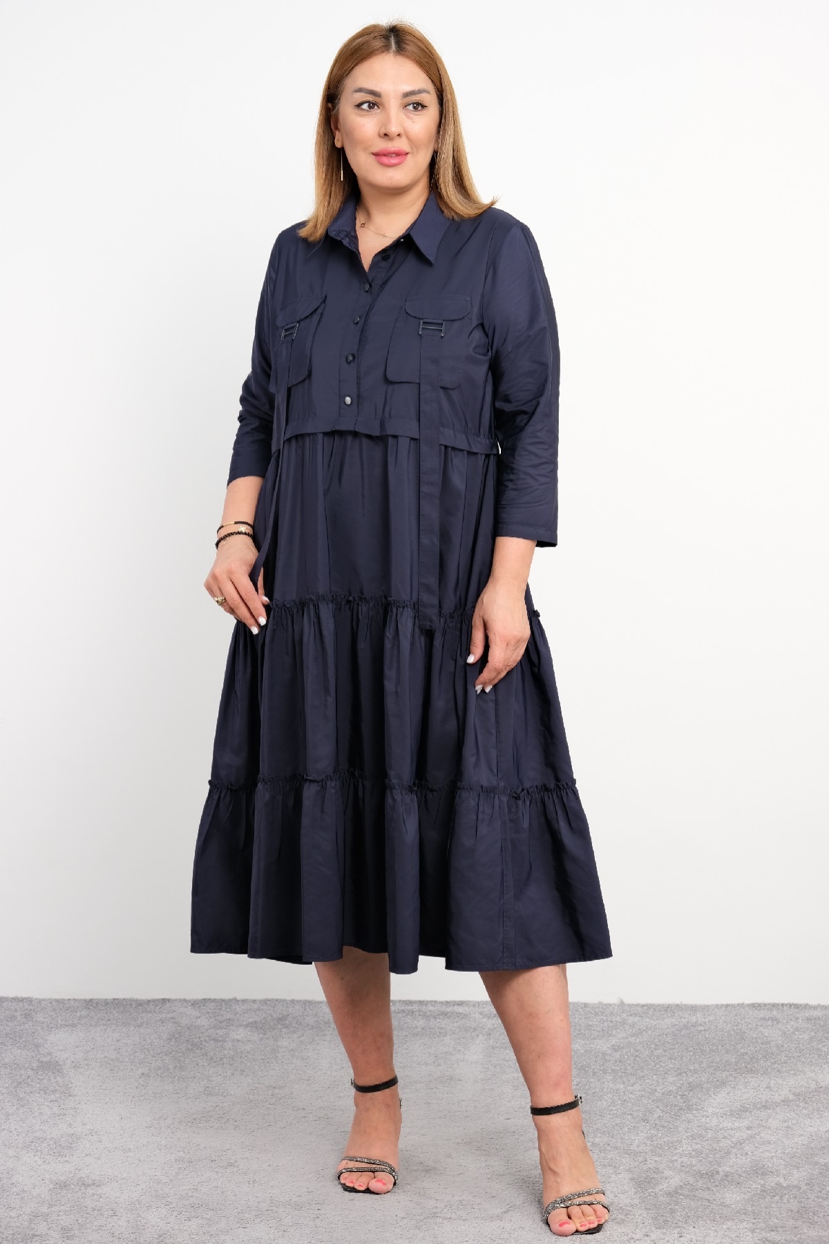 Casual Plus Size Dress-Dark Blue