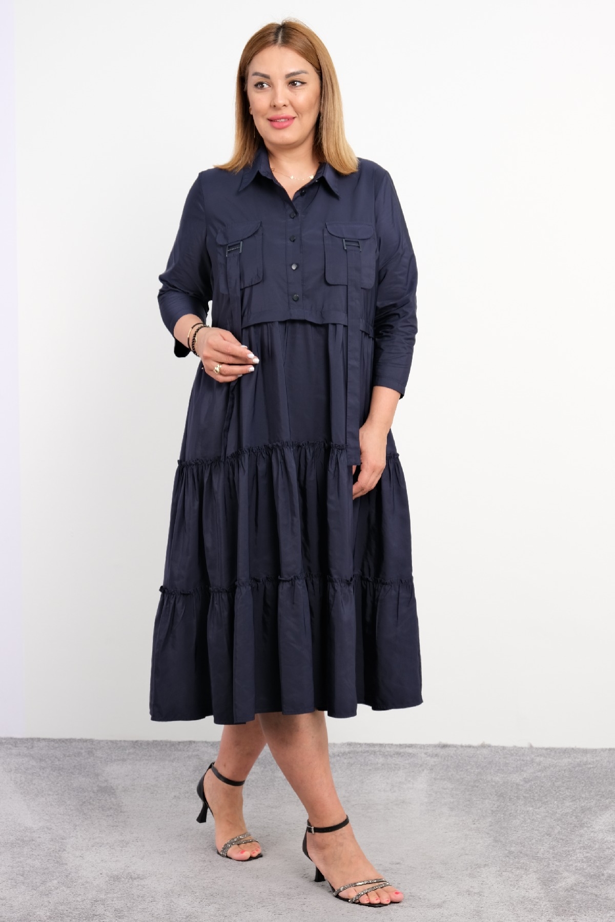 Casual Plus Size Dress-Dark Blue