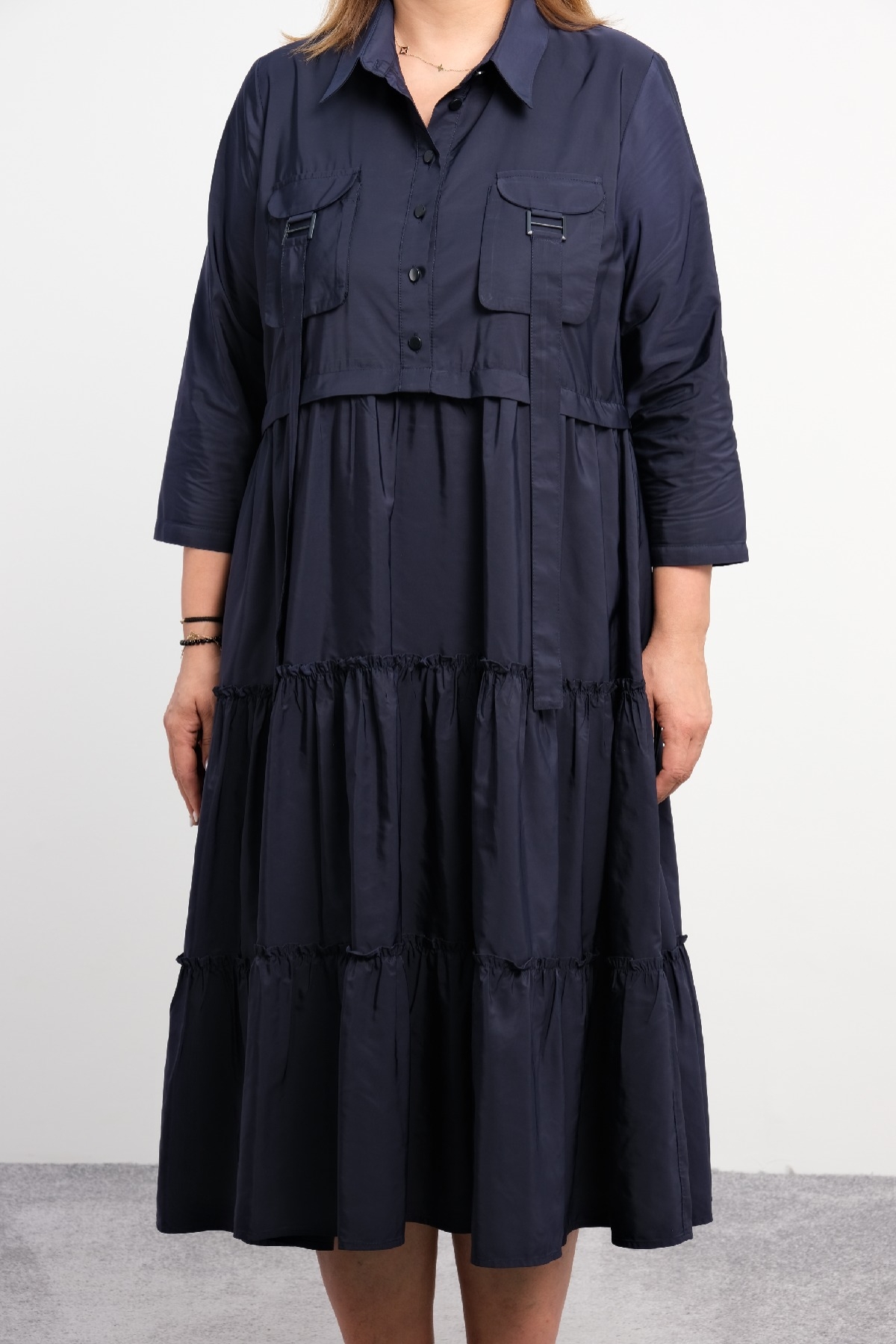 Casual Plus Size Dress-Dark Blue