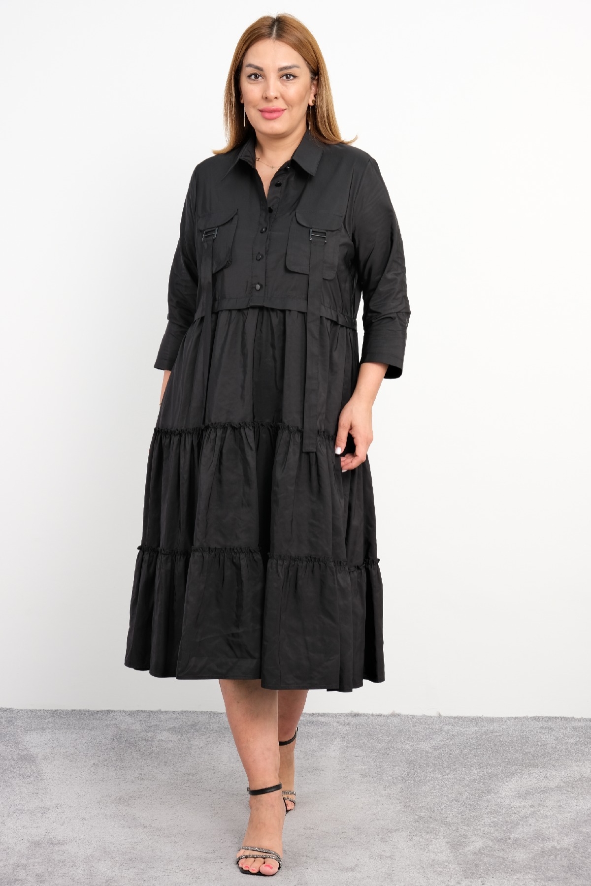 Casual Plus Size Dress-Black