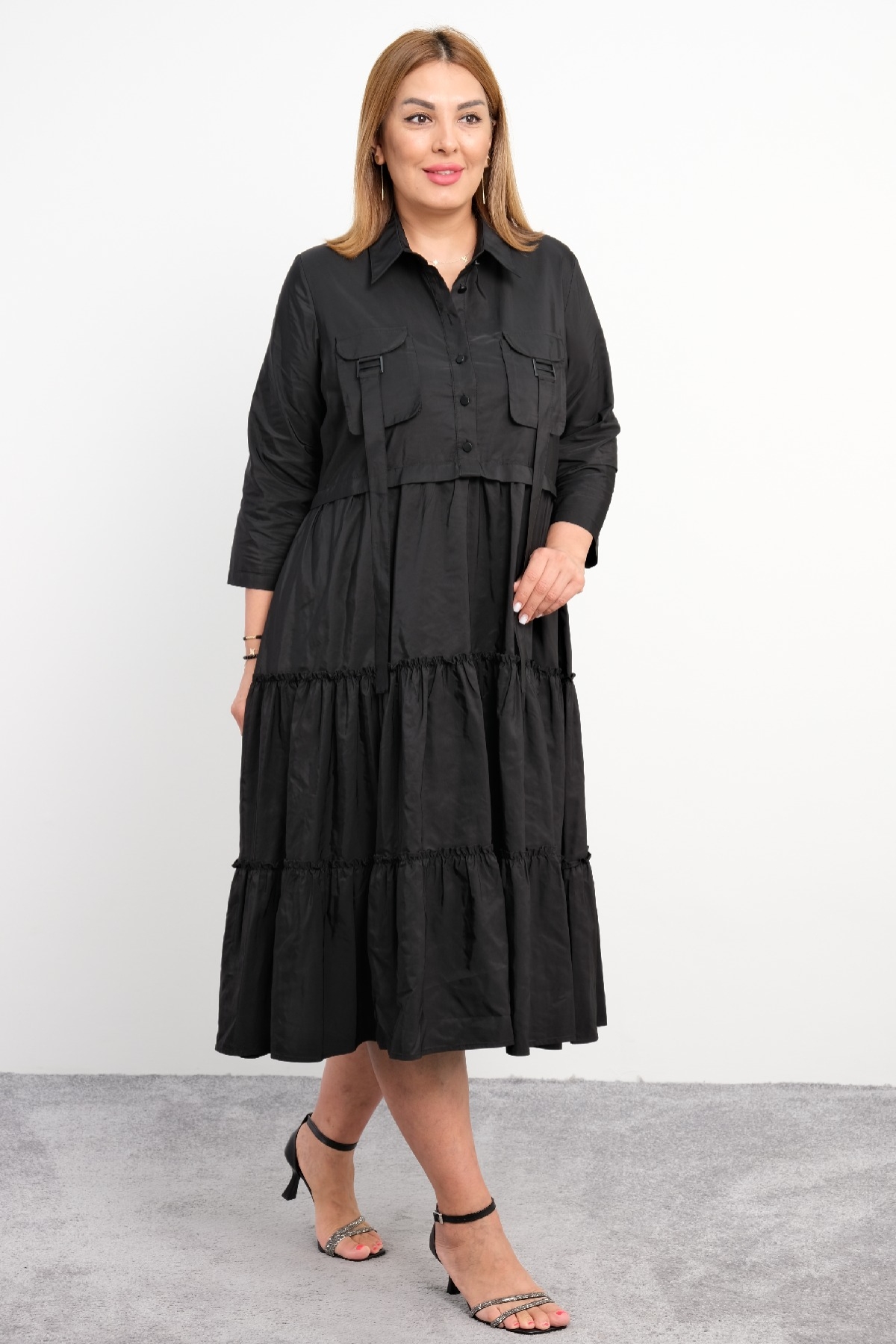 Casual Plus Size Dress-Black