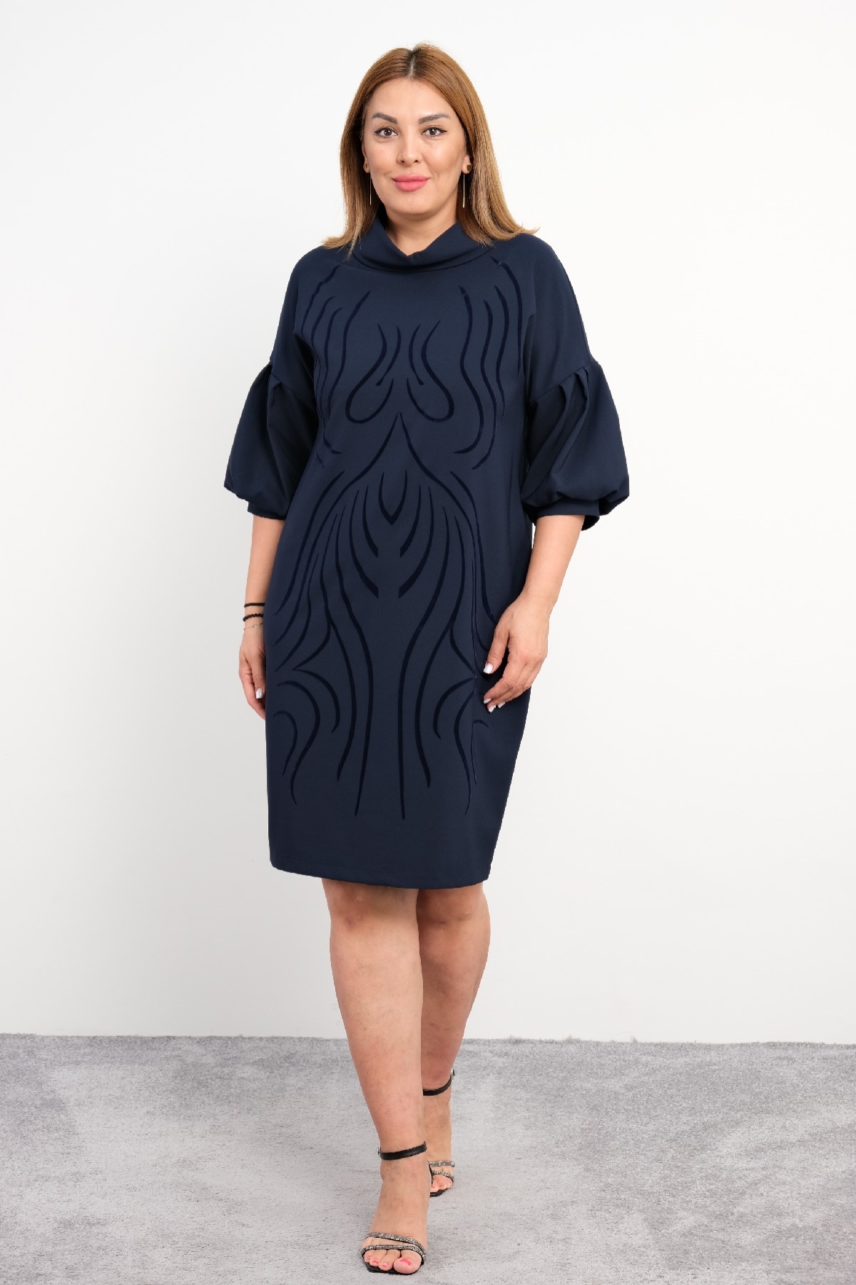 Casual Plus Size Dress-Dark Blue