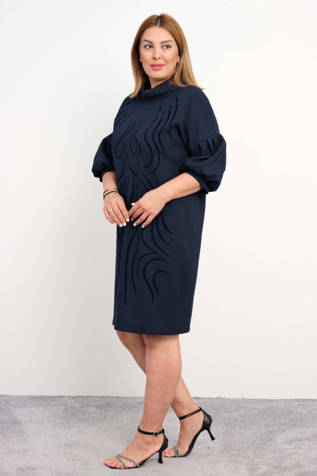 Casual Plus Size Dress-Dark Blue