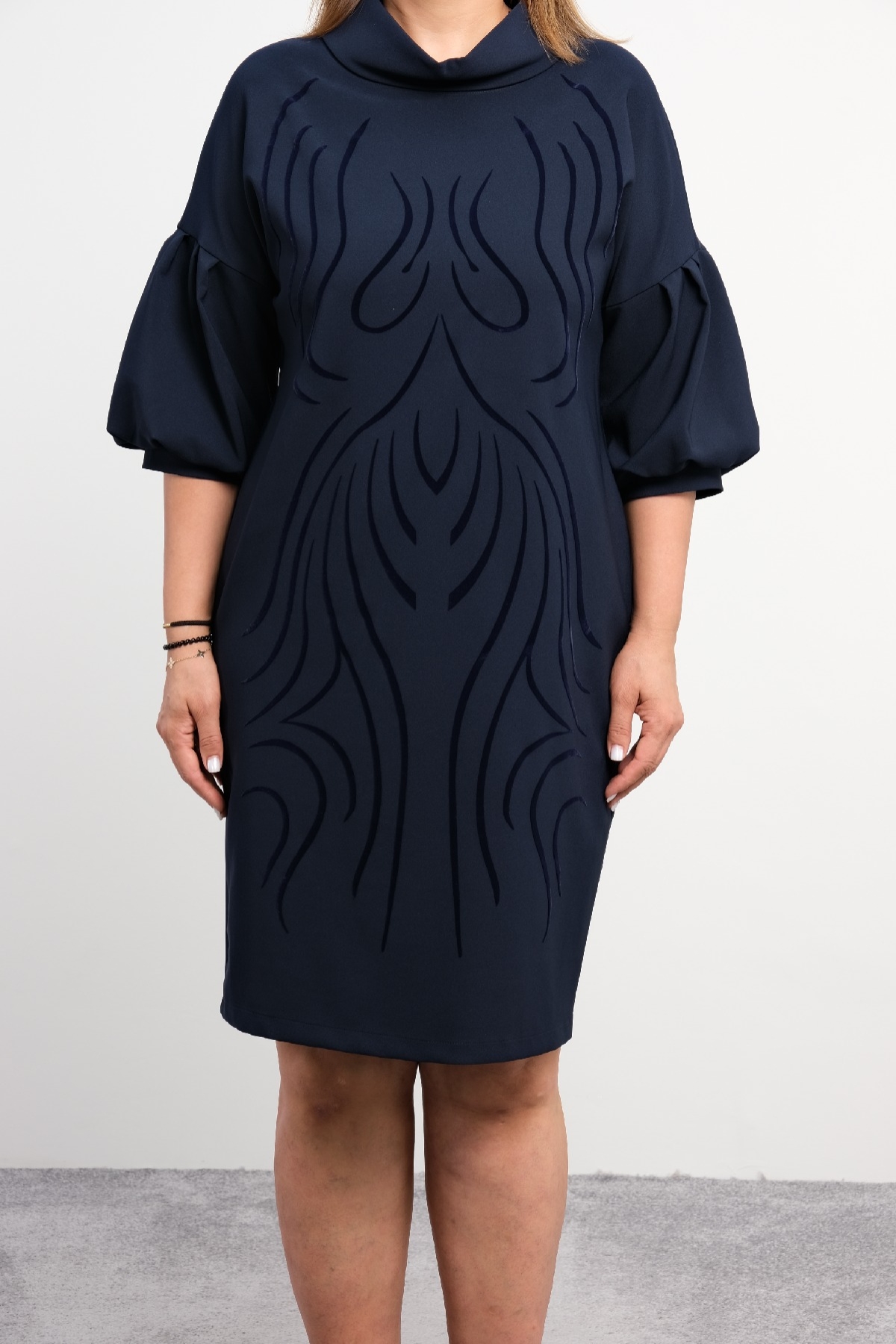 Casual Plus Size Dress-Dark Blue