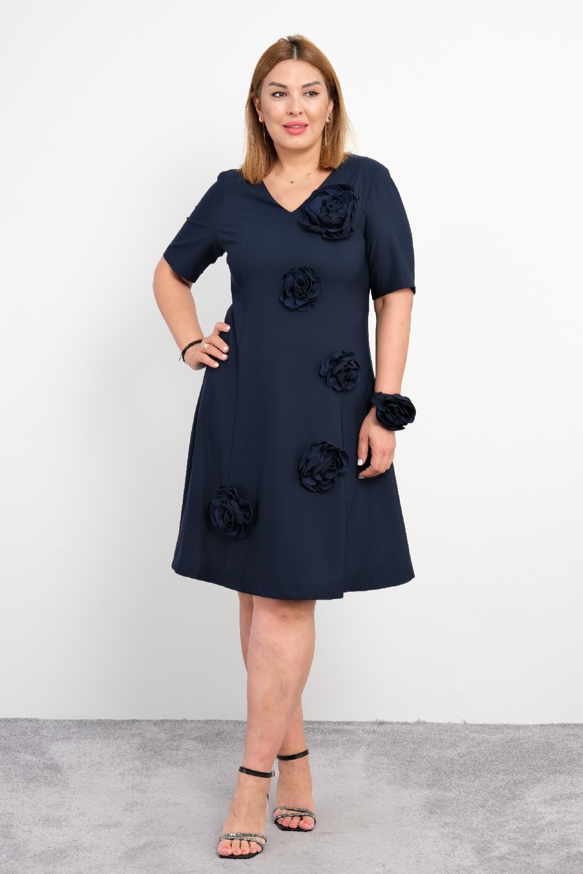 Casual Plus Size Dress-Dark Blue