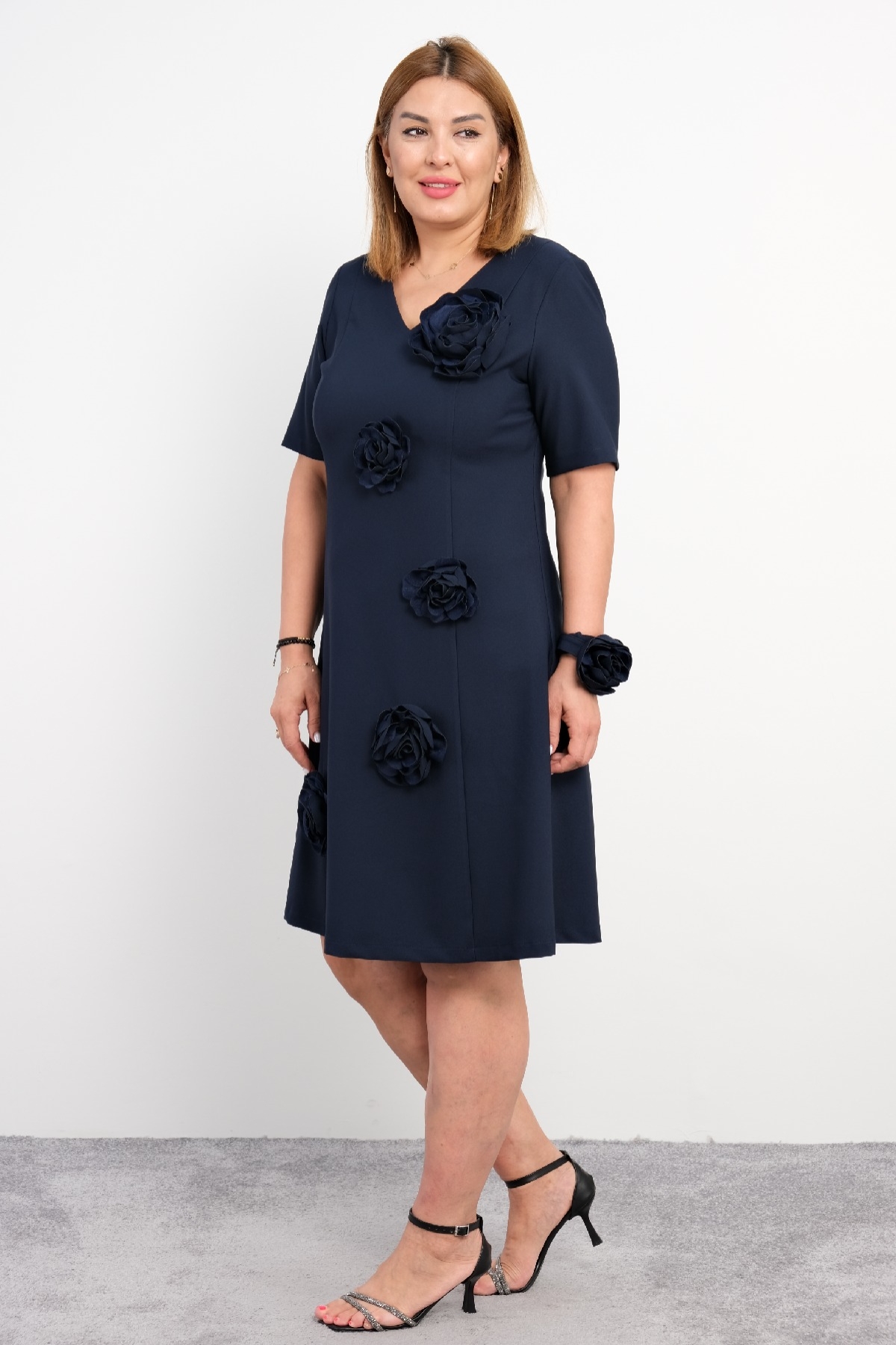 Casual Plus Size Dress-Dark Blue