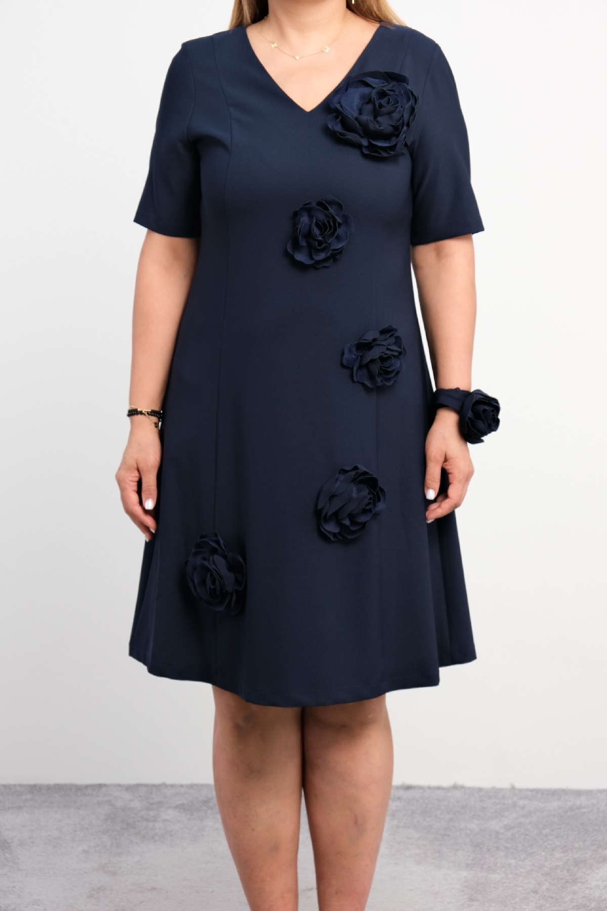 Casual Plus Size Dress-Dark Blue