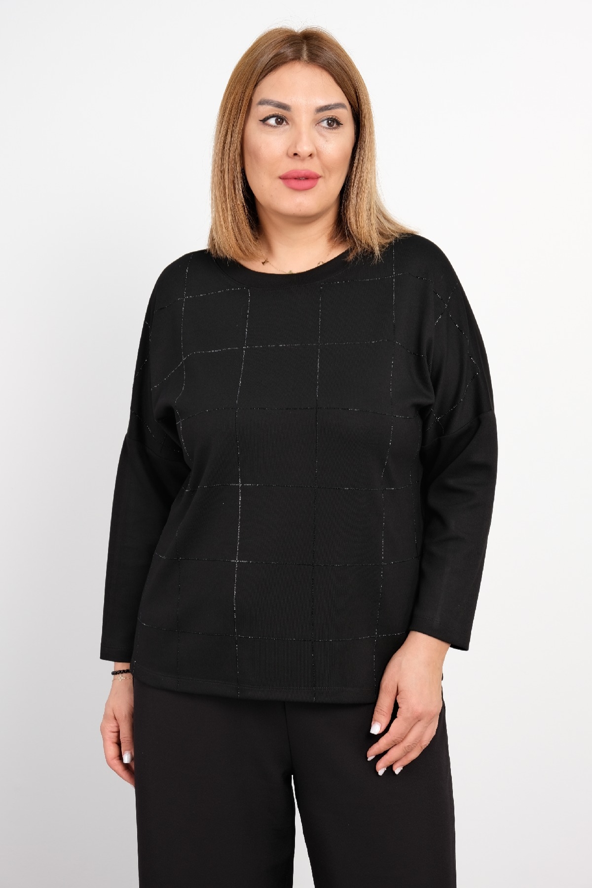 Büyük Beden Basic Sweatshirt-Siyah