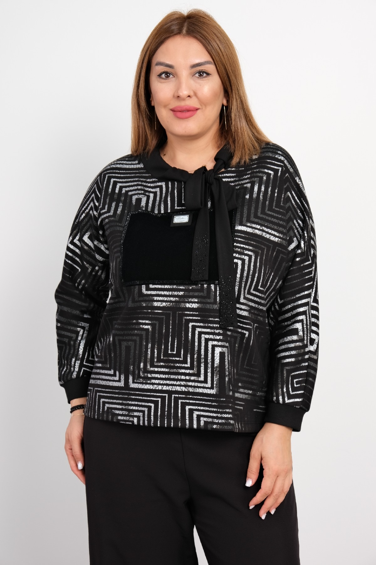 Büyük Beden Basic Sweatshirt-Siyah