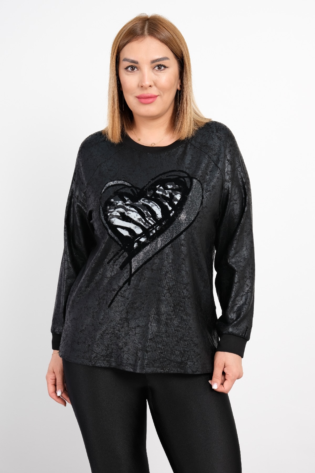 Plus Size Printed Blouse-Black