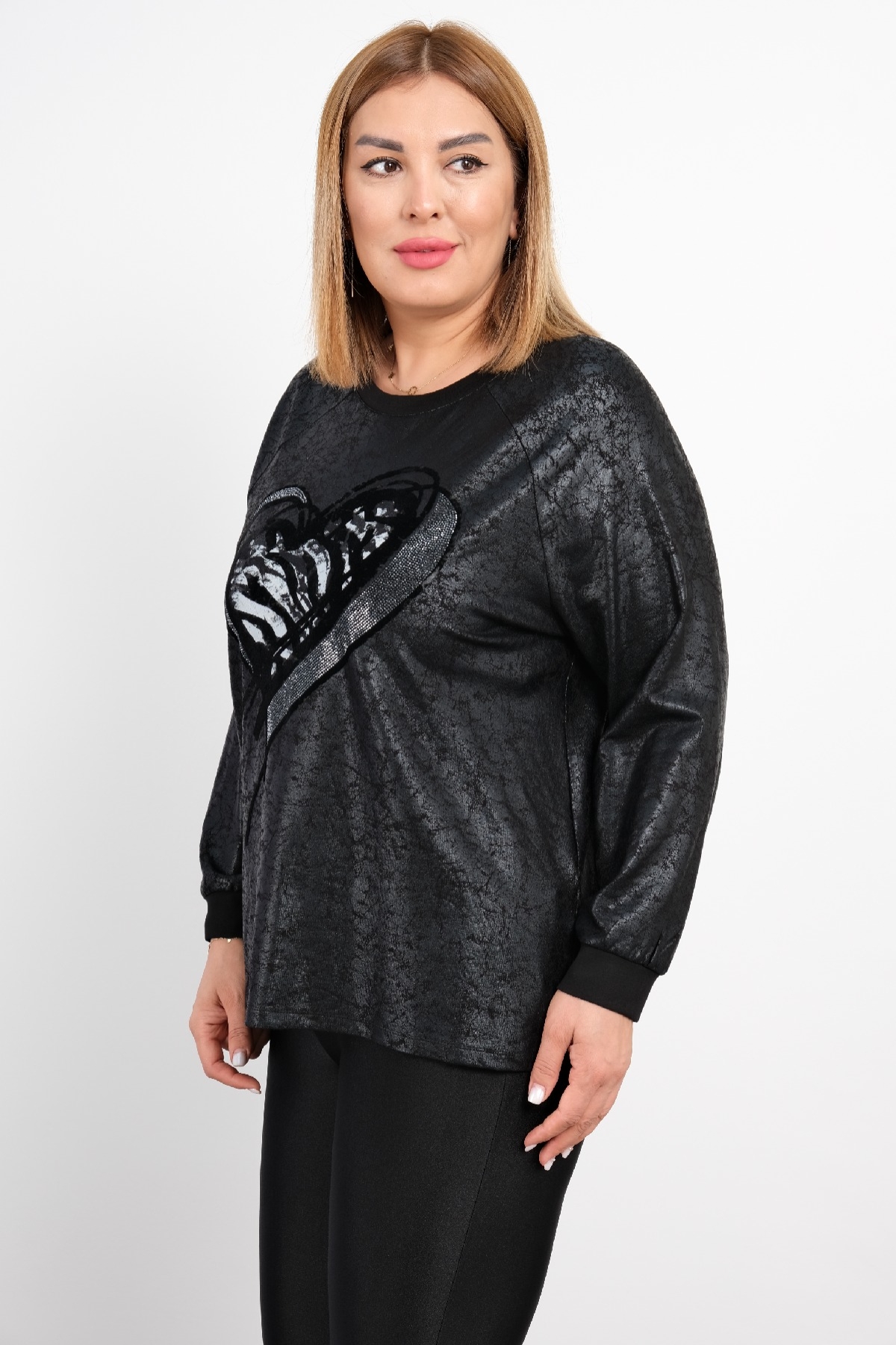 Plus Size Printed Blouse-Black