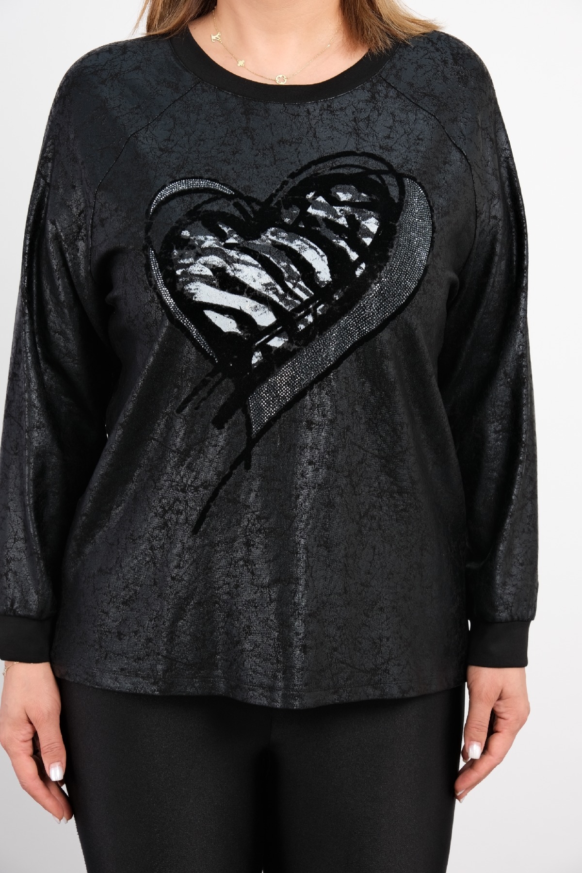 Plus Size Printed Blouse-Black