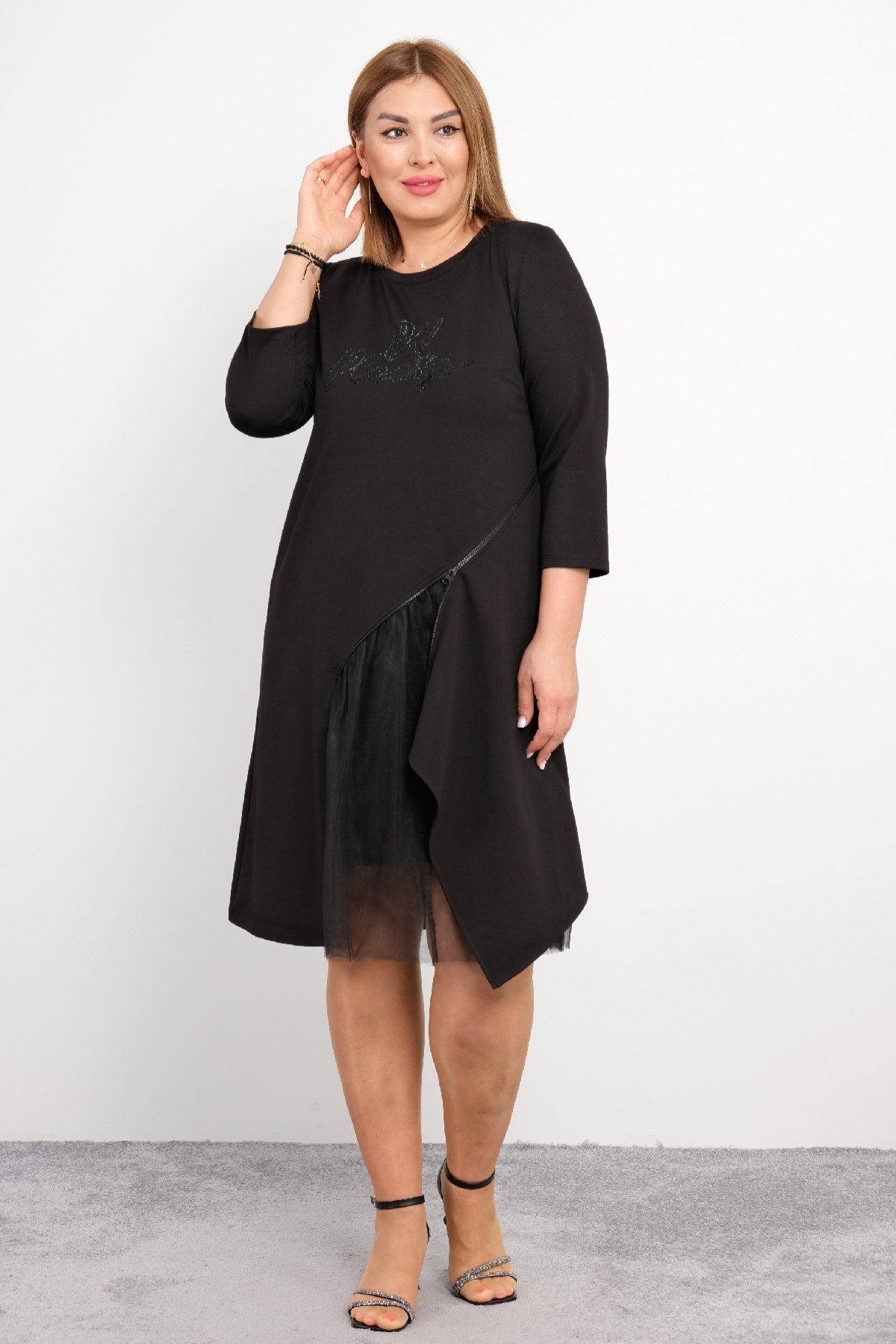 Casual Plus Size Dress-Black