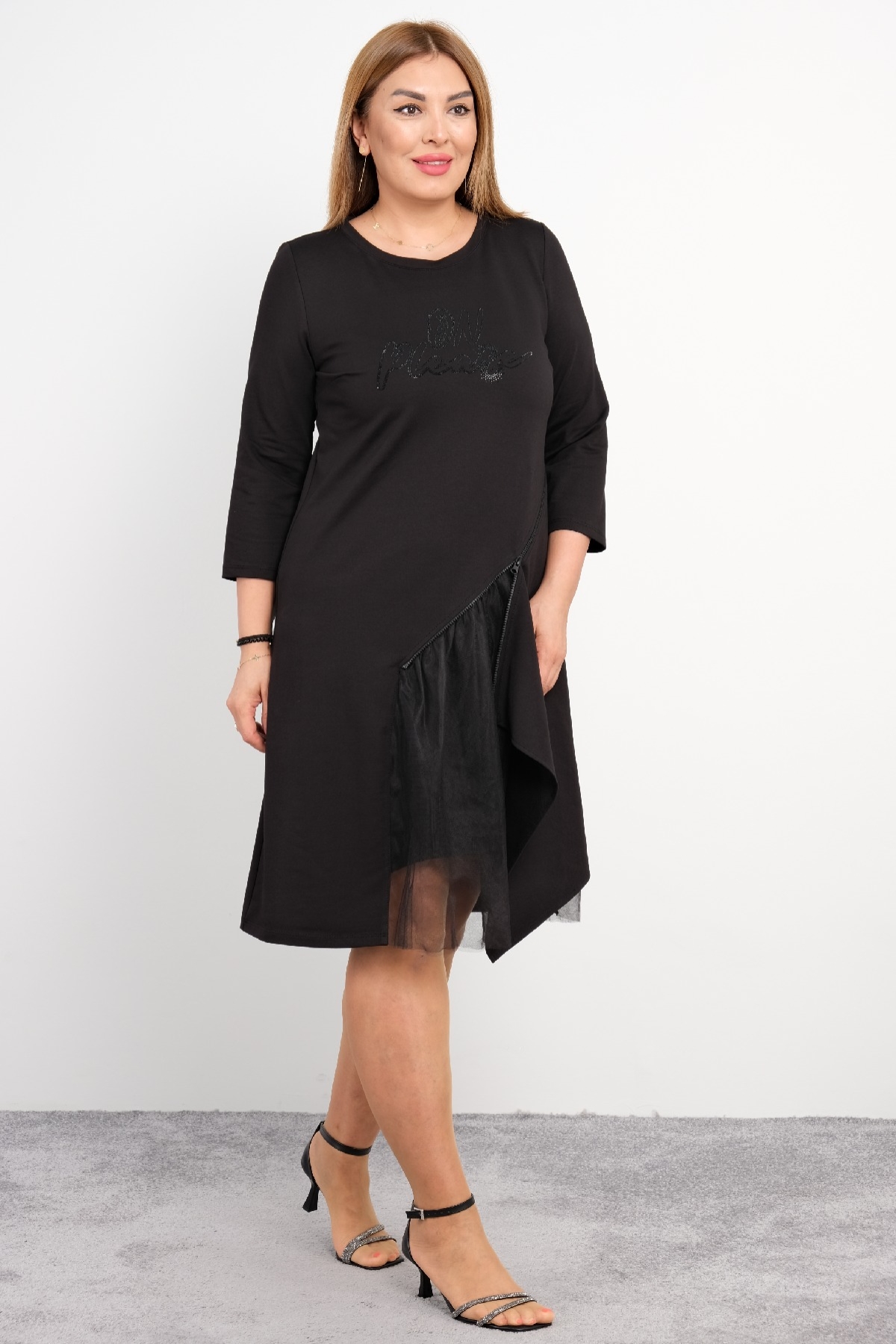 Casual Plus Size Dress-Black