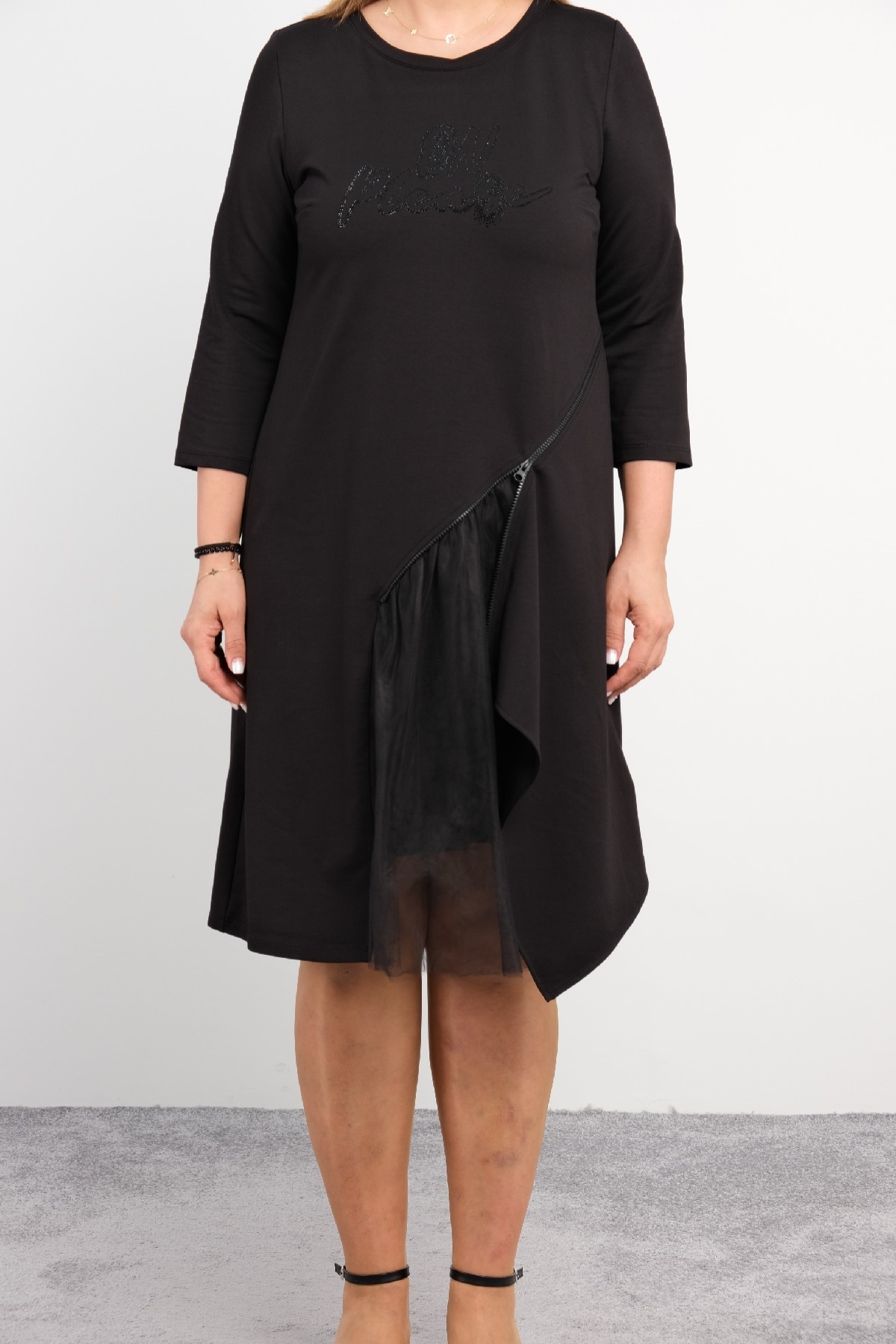 Casual Plus Size Dress-Black