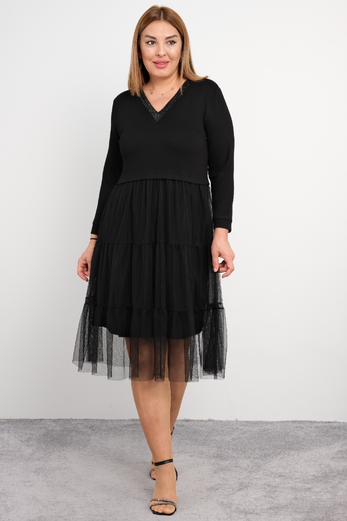 Casual Plus Size Dress-Black