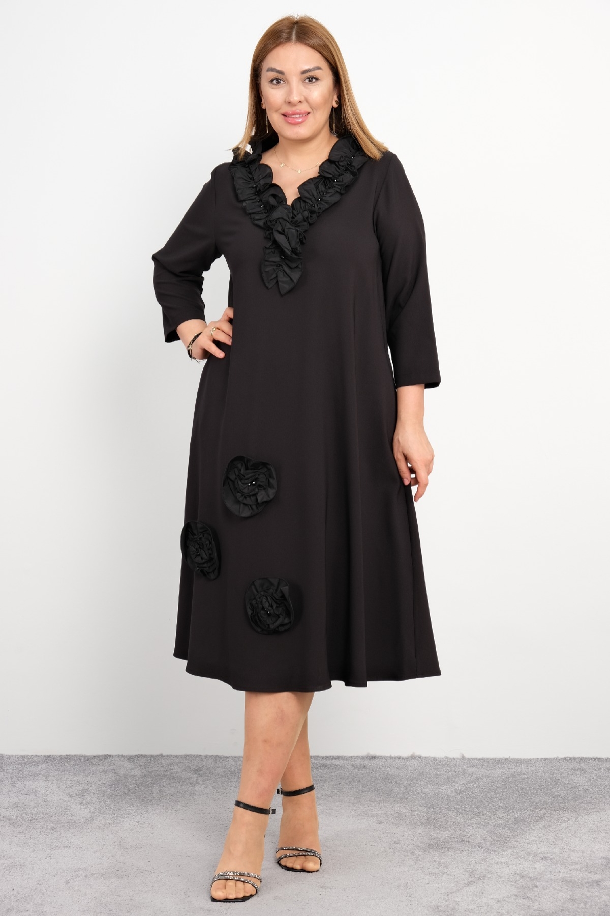 Casual Plus Size Dress-Black