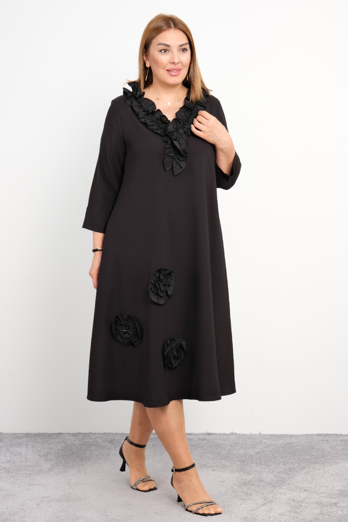 Casual Plus Size Dress-Black