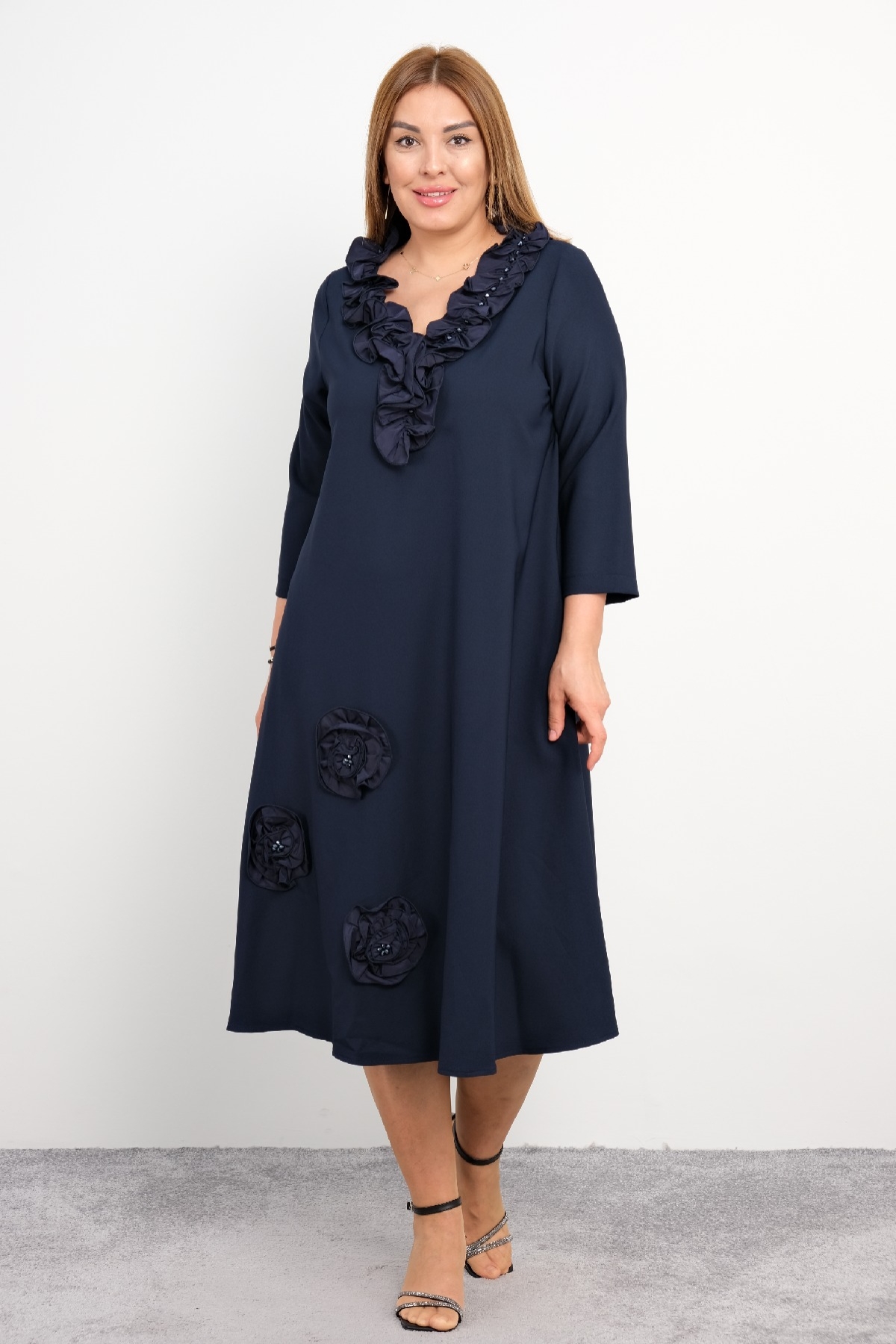 Casual Plus Size Dress-Dark Blue