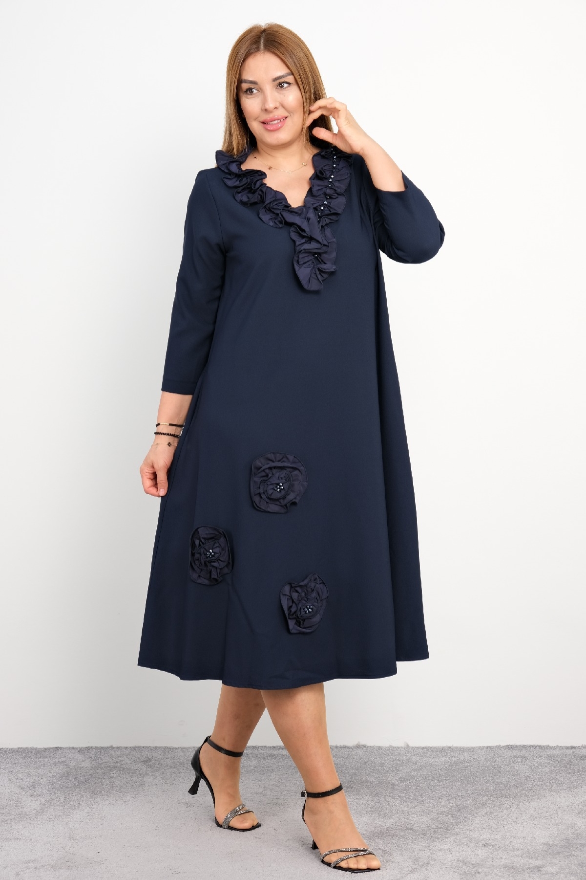 Casual Plus Size Dress-Dark Blue