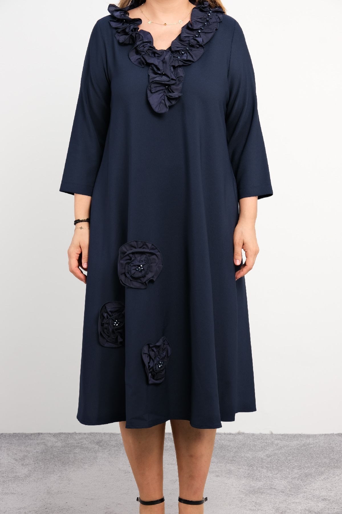 Casual Plus Size Dress-Dark Blue