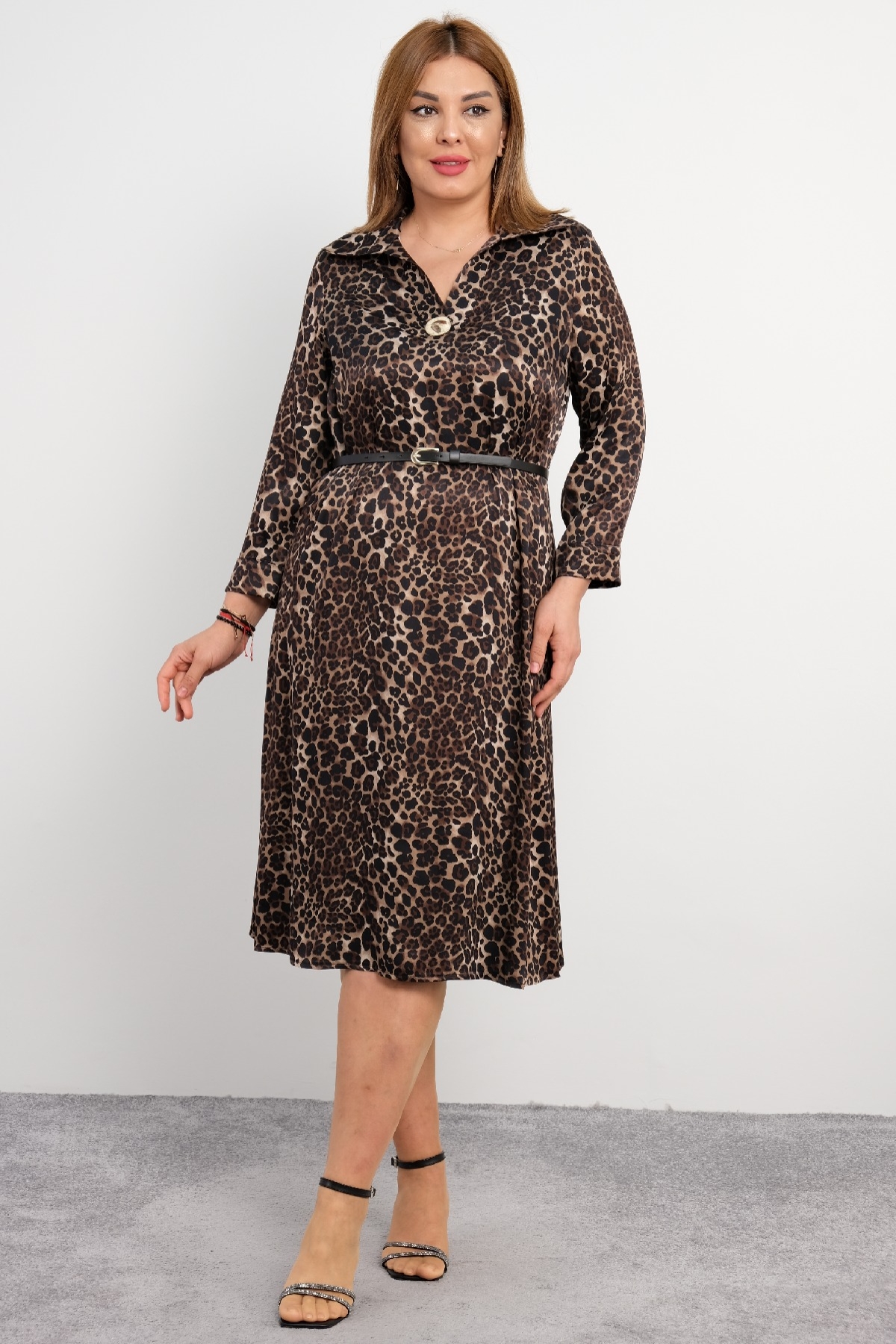 Casual Plus Size Dress-Brown