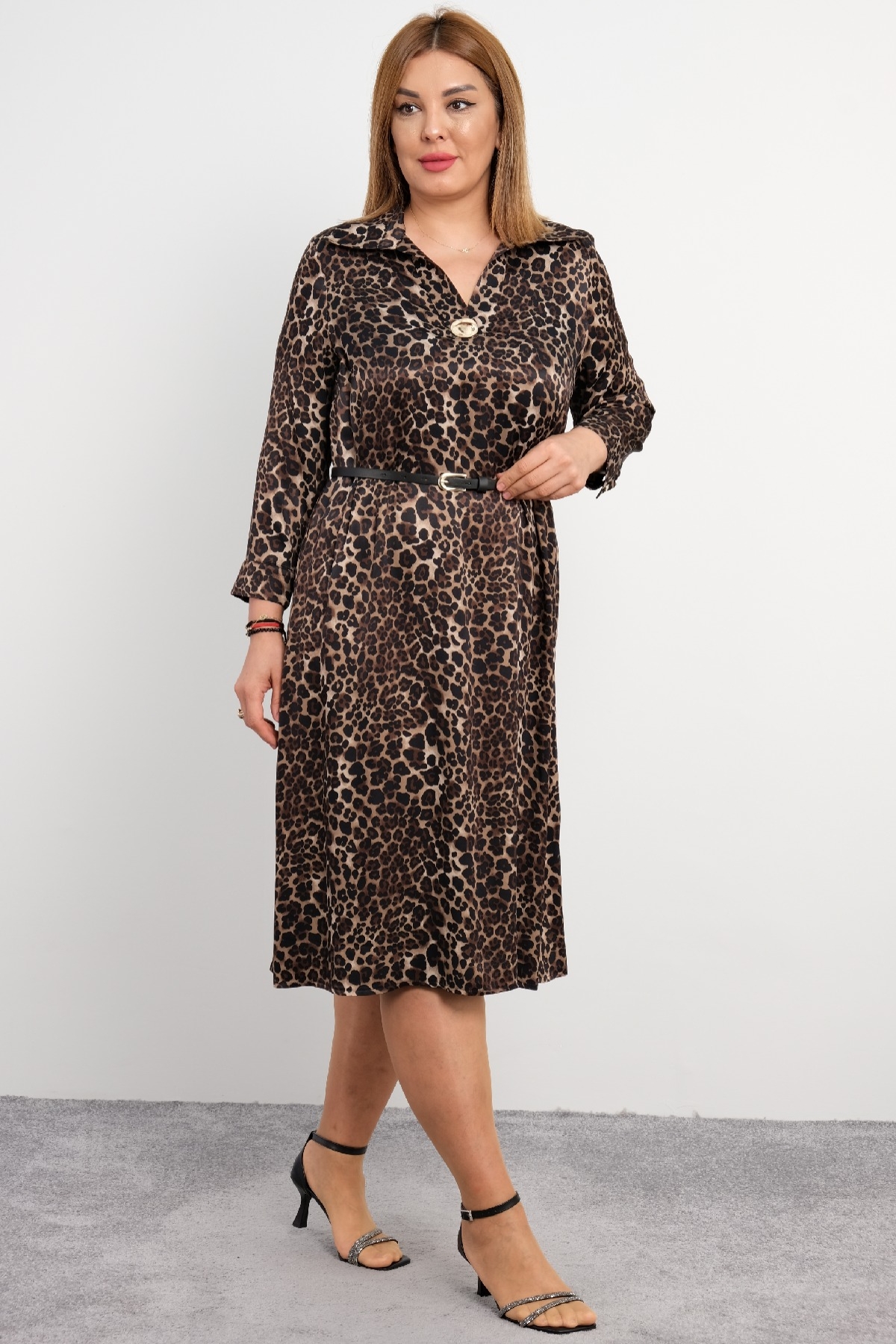 Casual Plus Size Dress-Brown