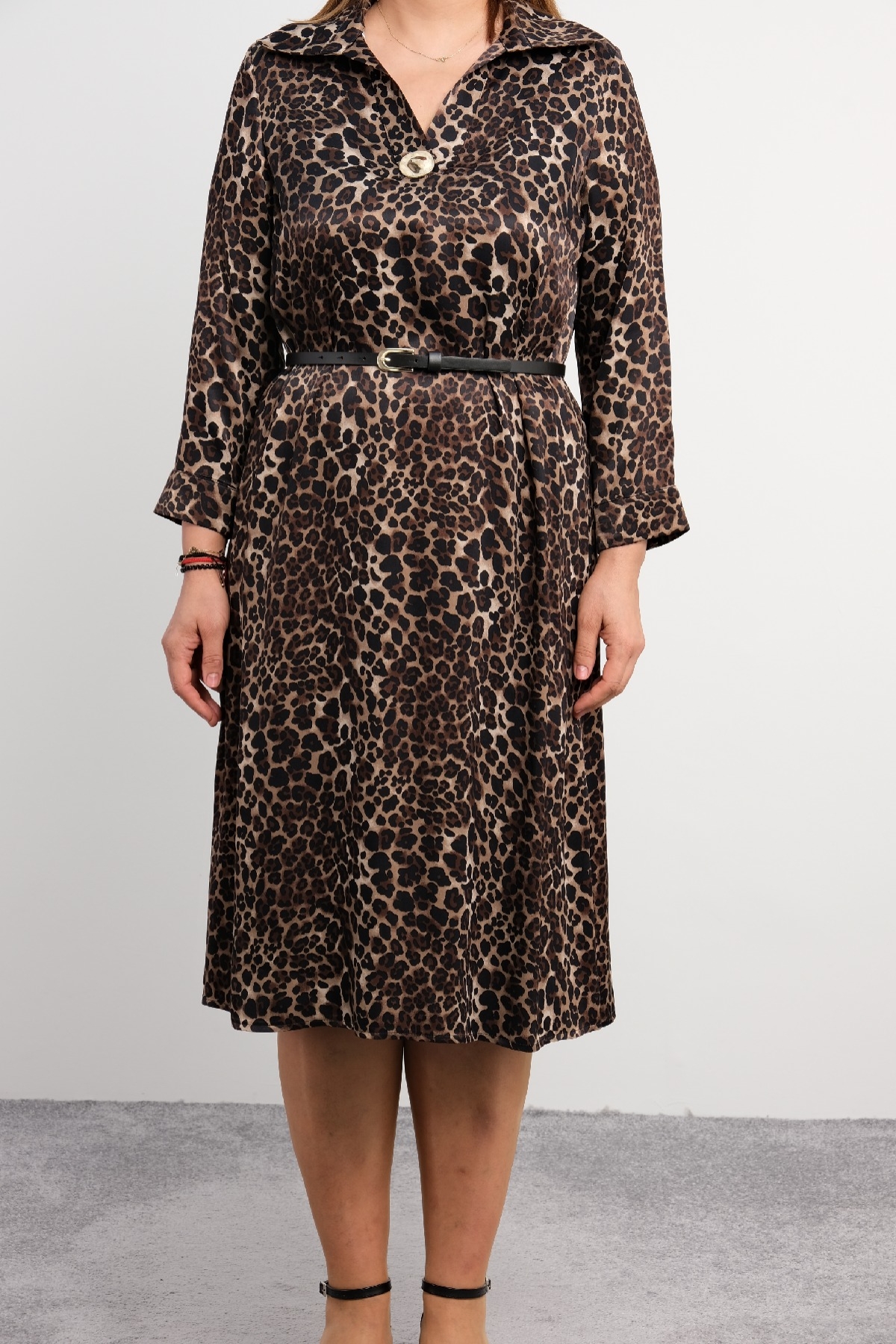 Casual Plus Size Dress-Brown