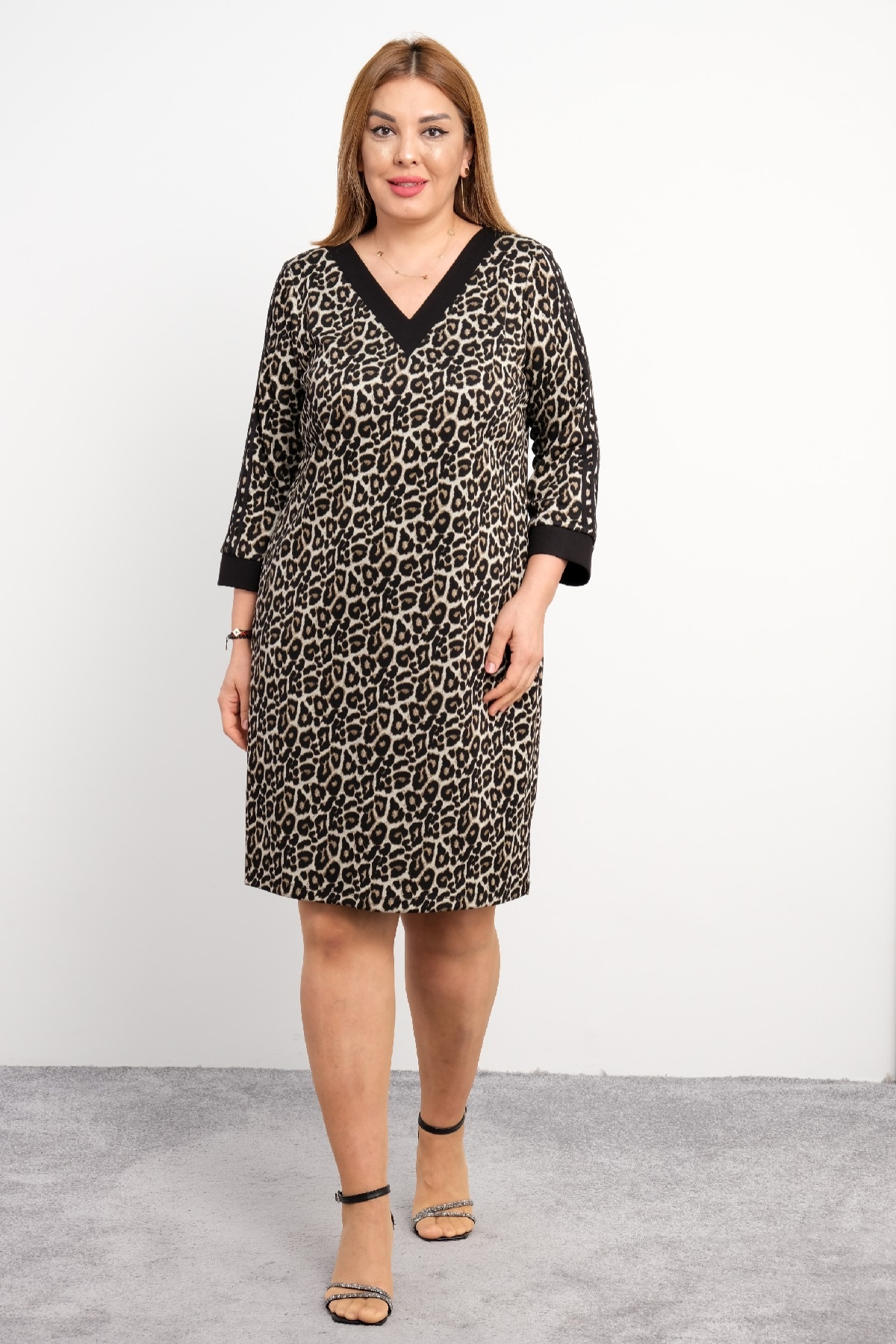 Casual Plus Size Dress-Brown