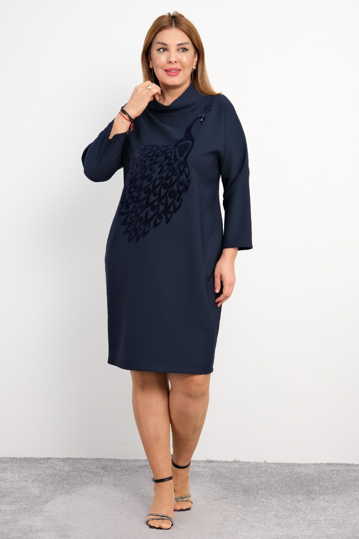 Casual Plus Size Dress-Dark Blue