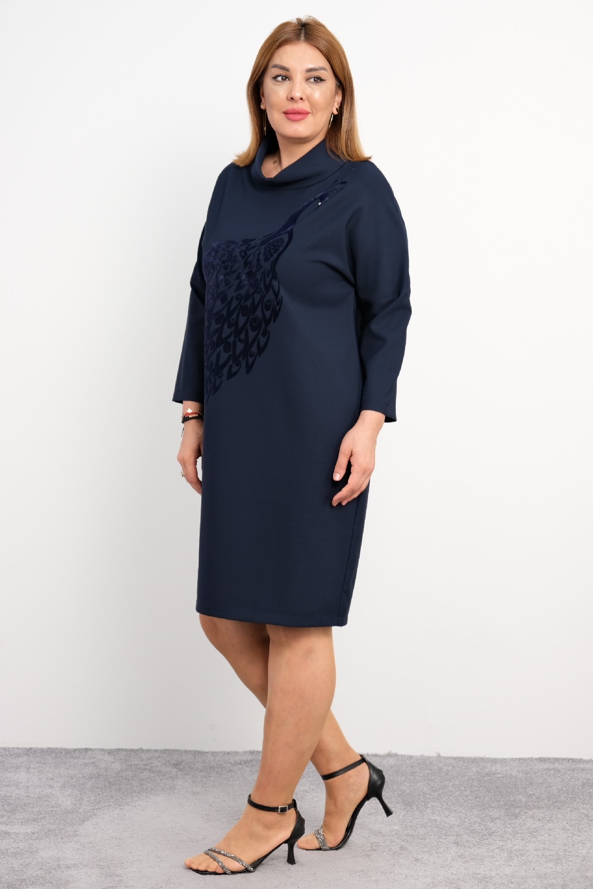 Casual Plus Size Dress-Dark Blue