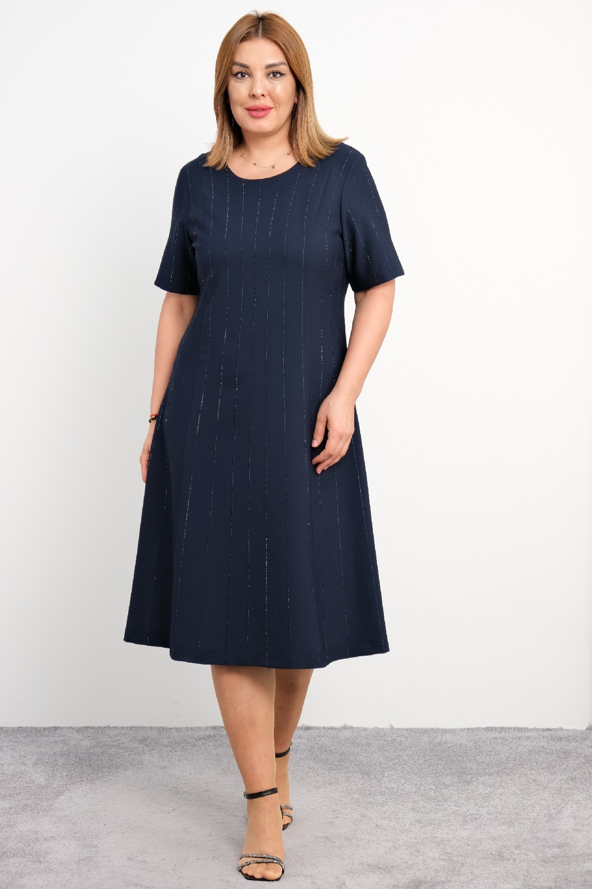 Casual Plus Size Dress-Dark Blue