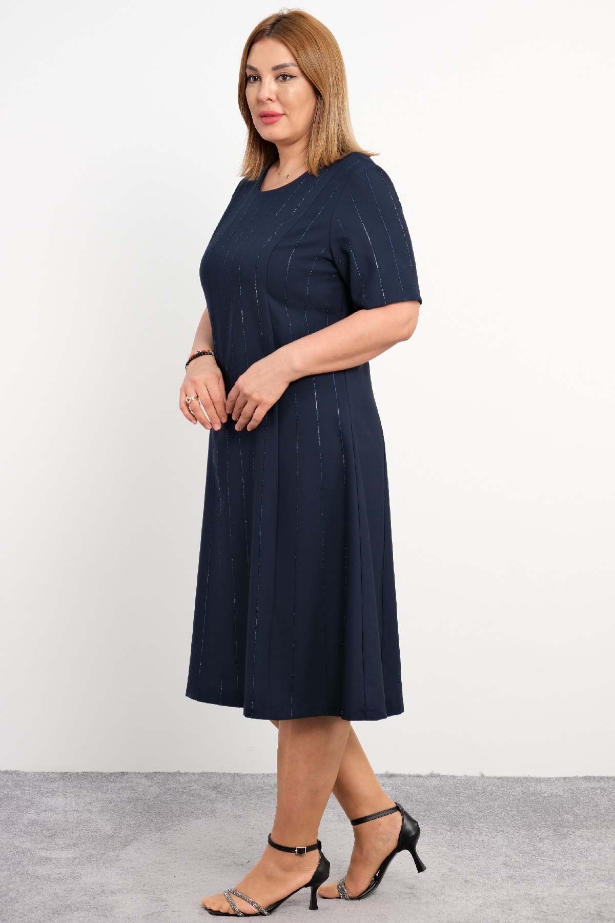 Casual Plus Size Dress-Dark Blue