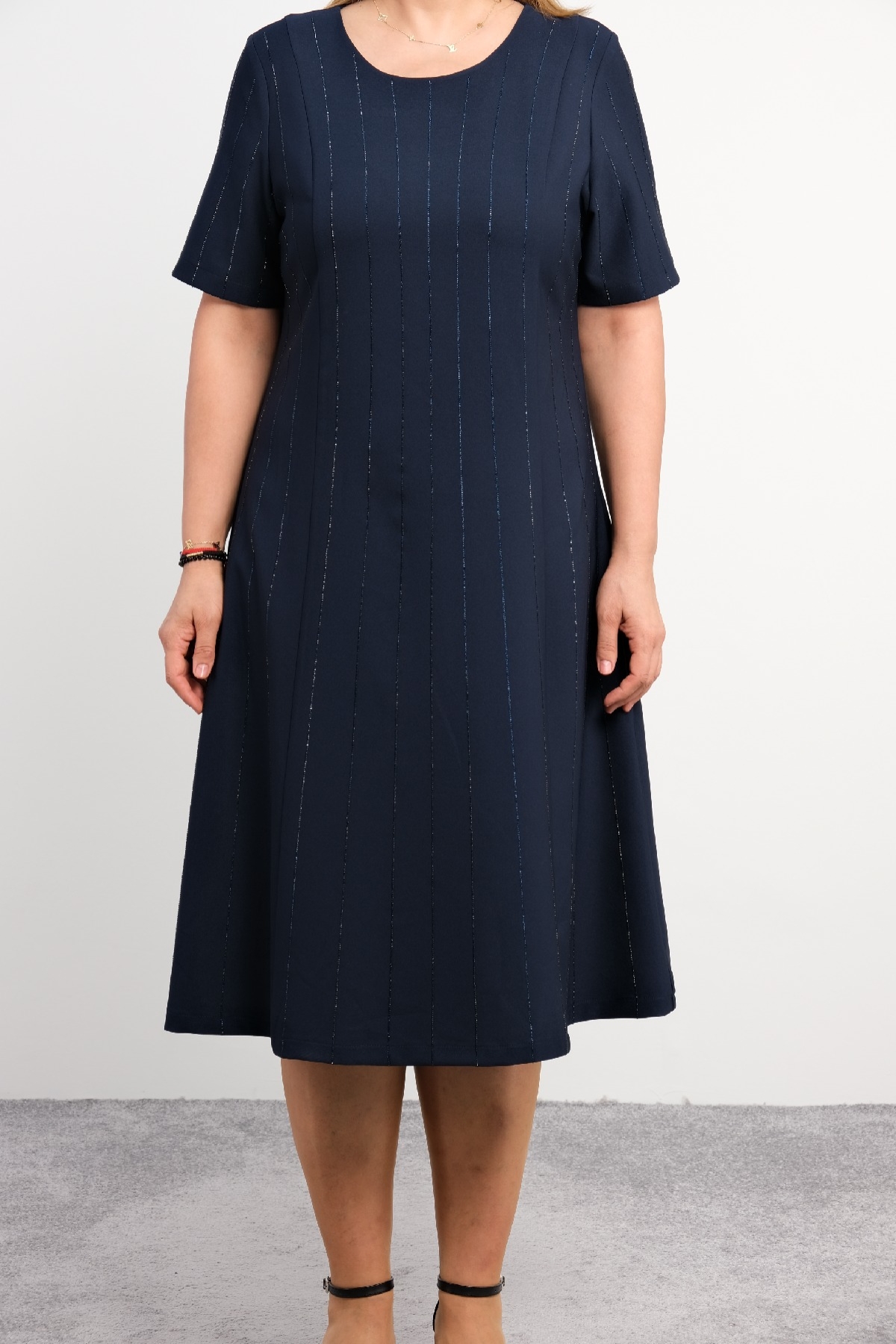 Casual Plus Size Dress-Dark Blue