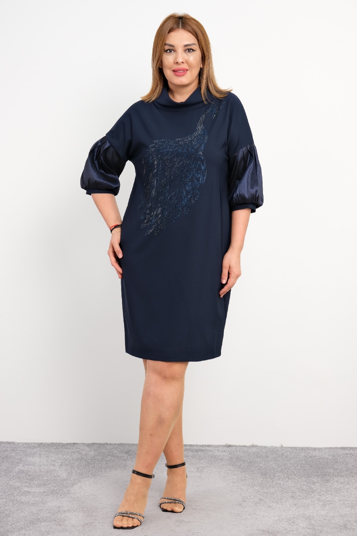 Casual Plus Size Dress-Dark Blue