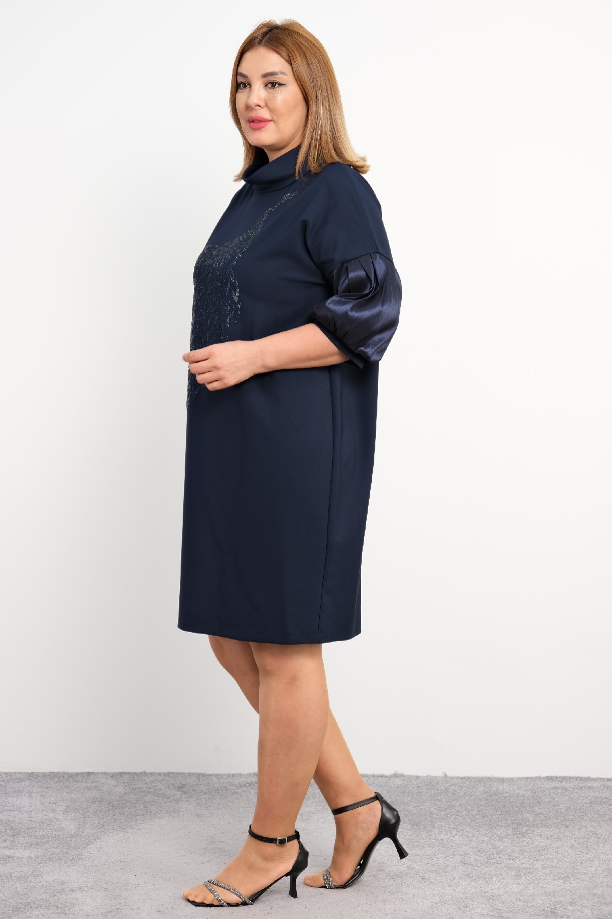 Casual Plus Size Dress-Dark Blue