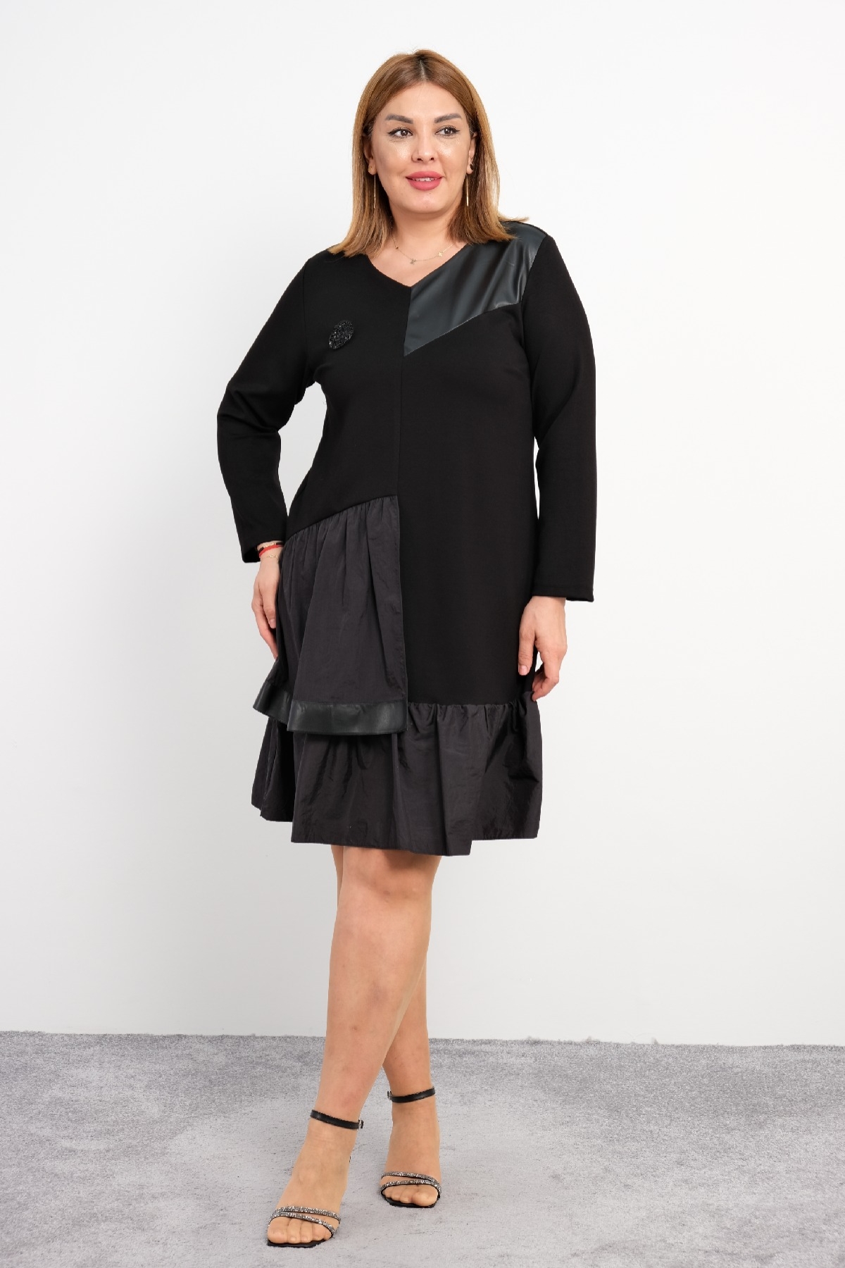 Casual Plus Size Dress-Black