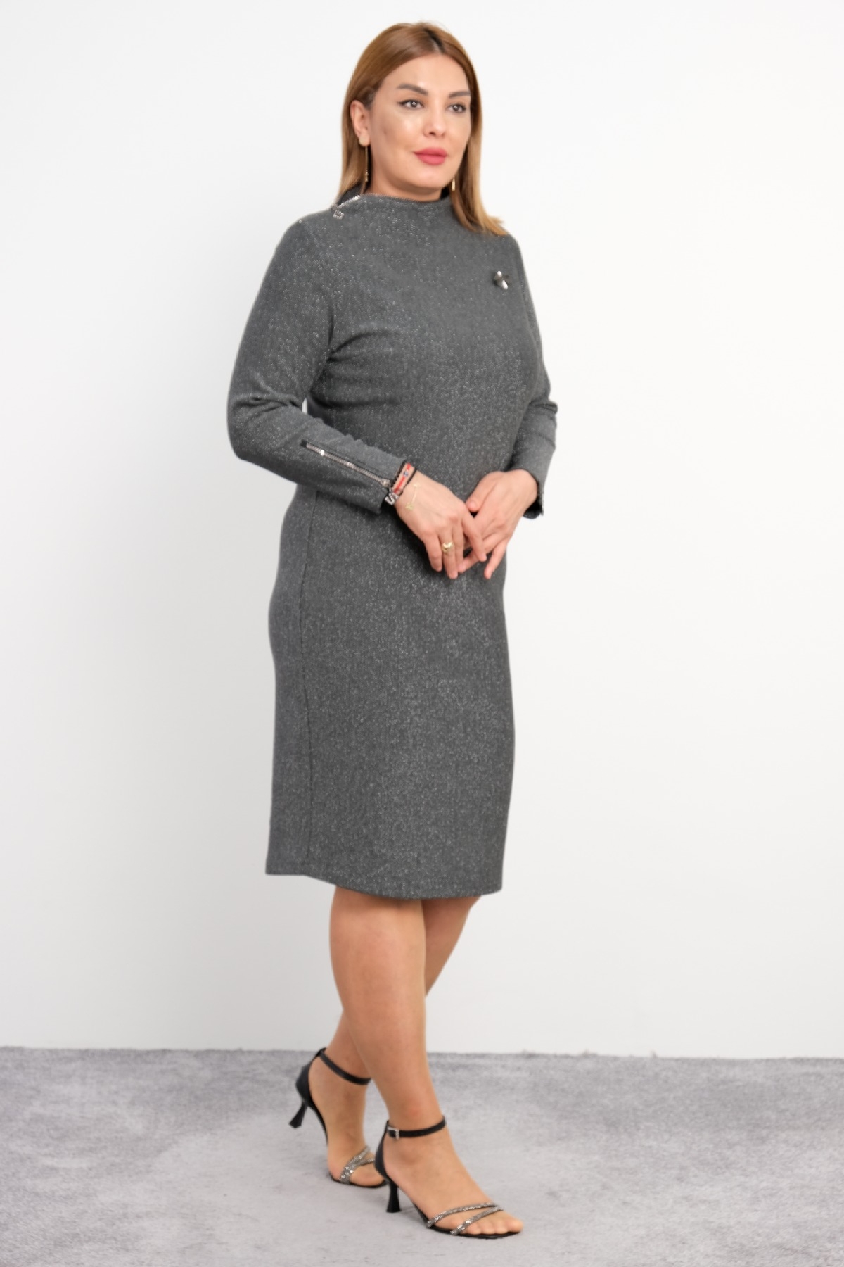 Casual Plus Size Dress-Grey