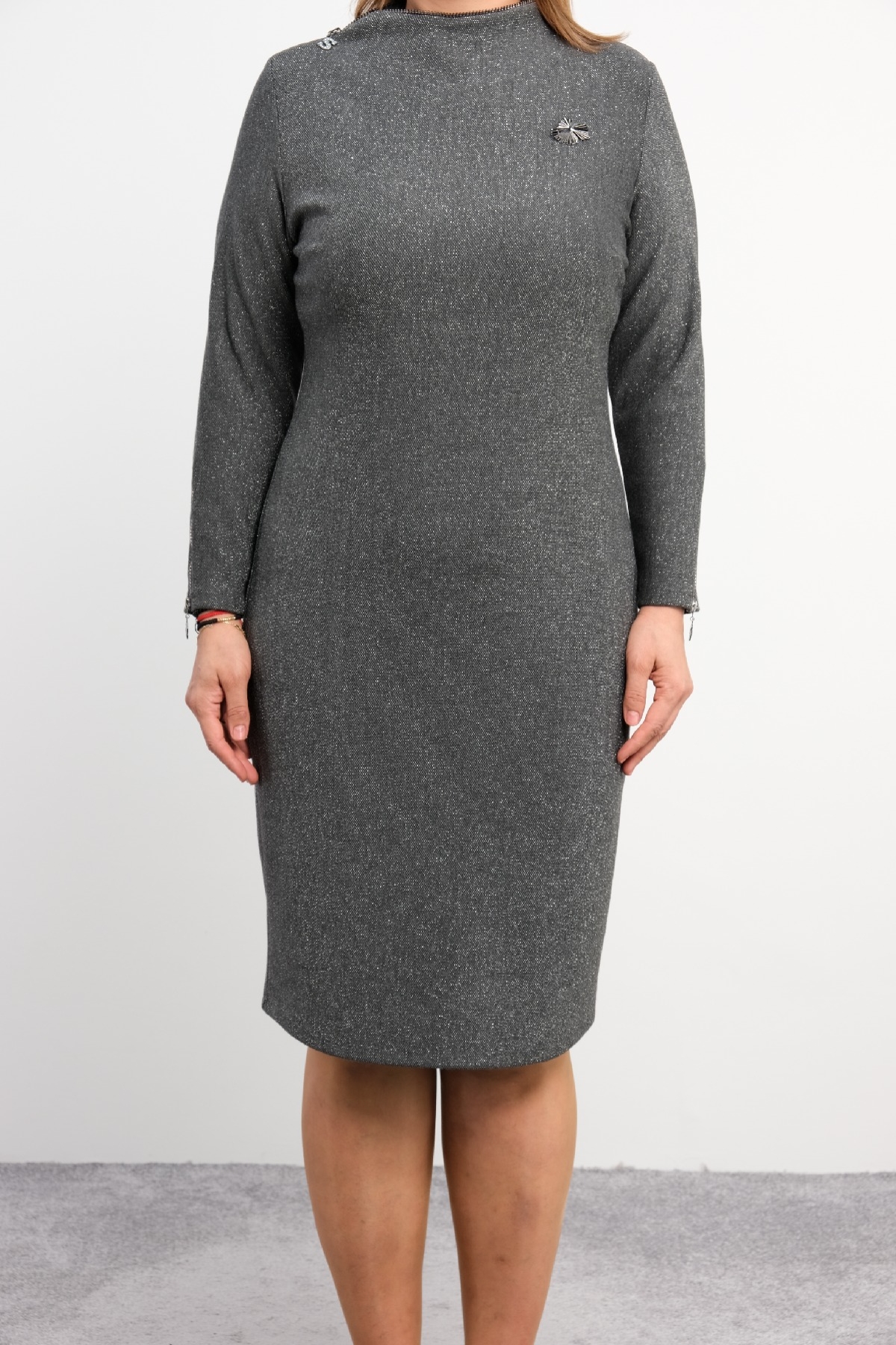 Casual Plus Size Dress-Grey