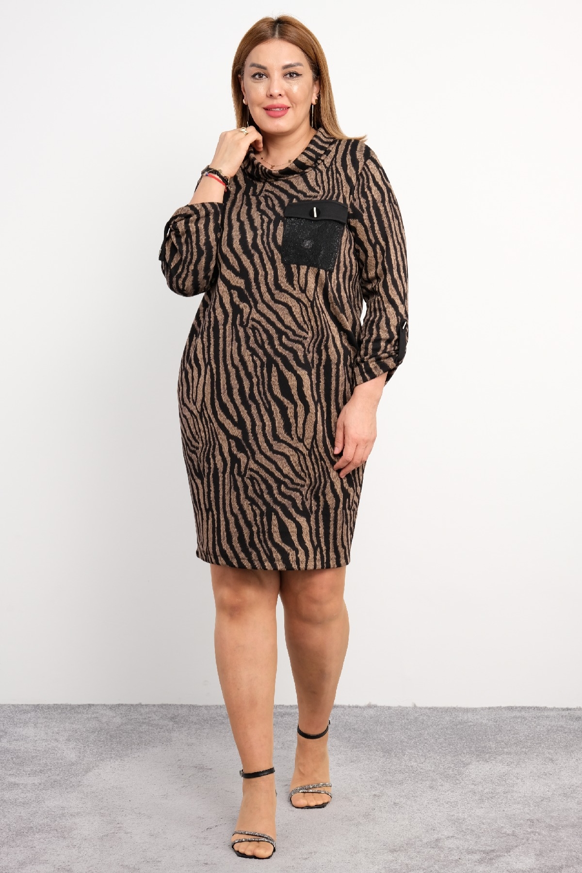 Casual Plus Size Dress-Brown