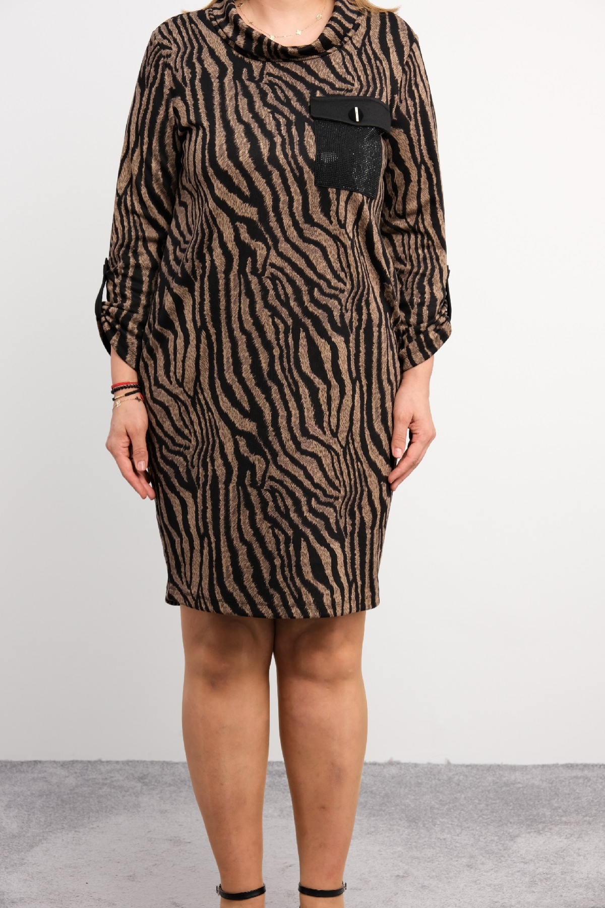 Casual Plus Size Dress-Brown