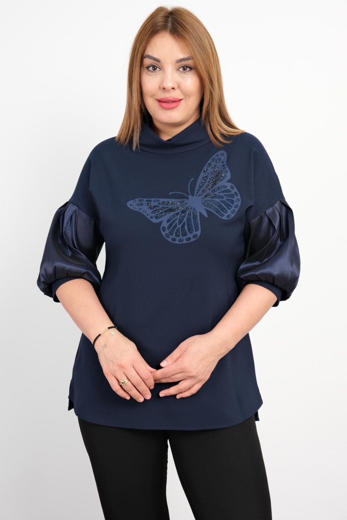 Plus Size Blouse-Dark Blue