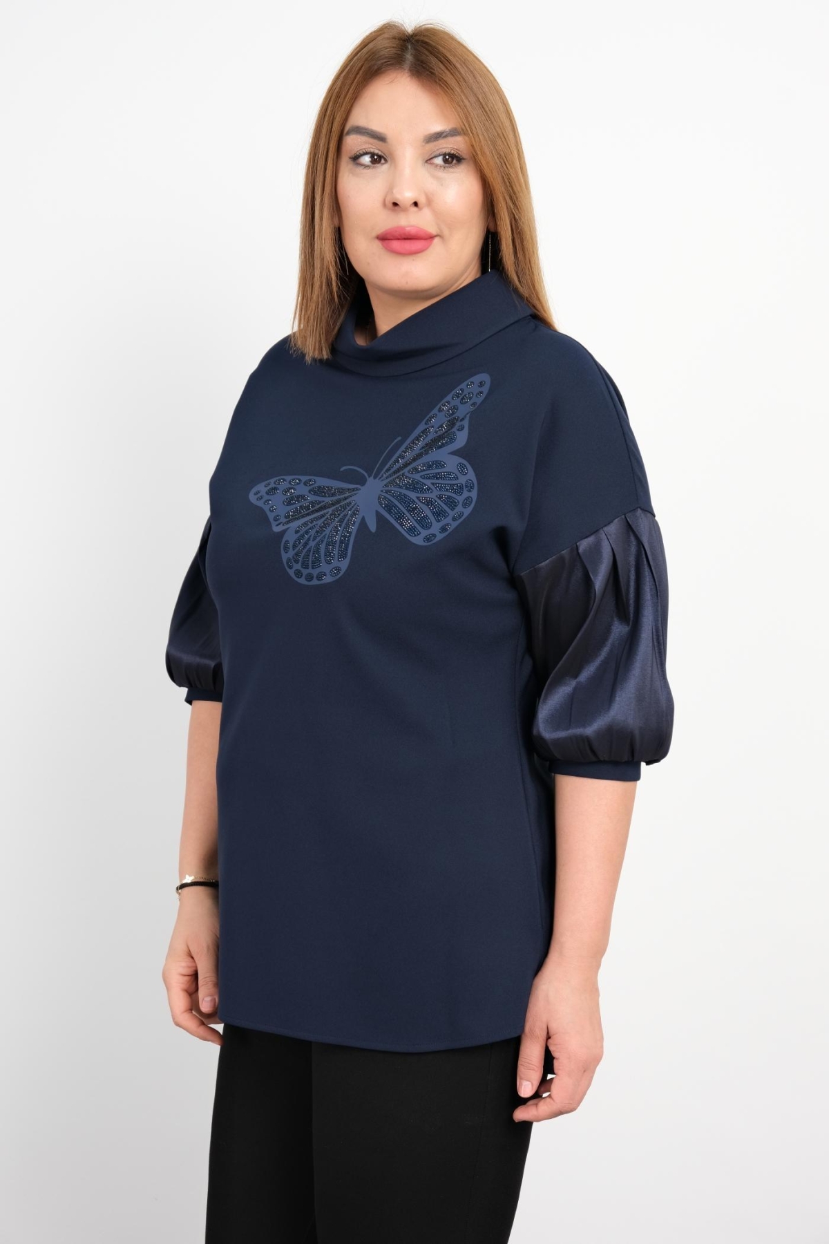 Plus Size Blouse-Dark Blue